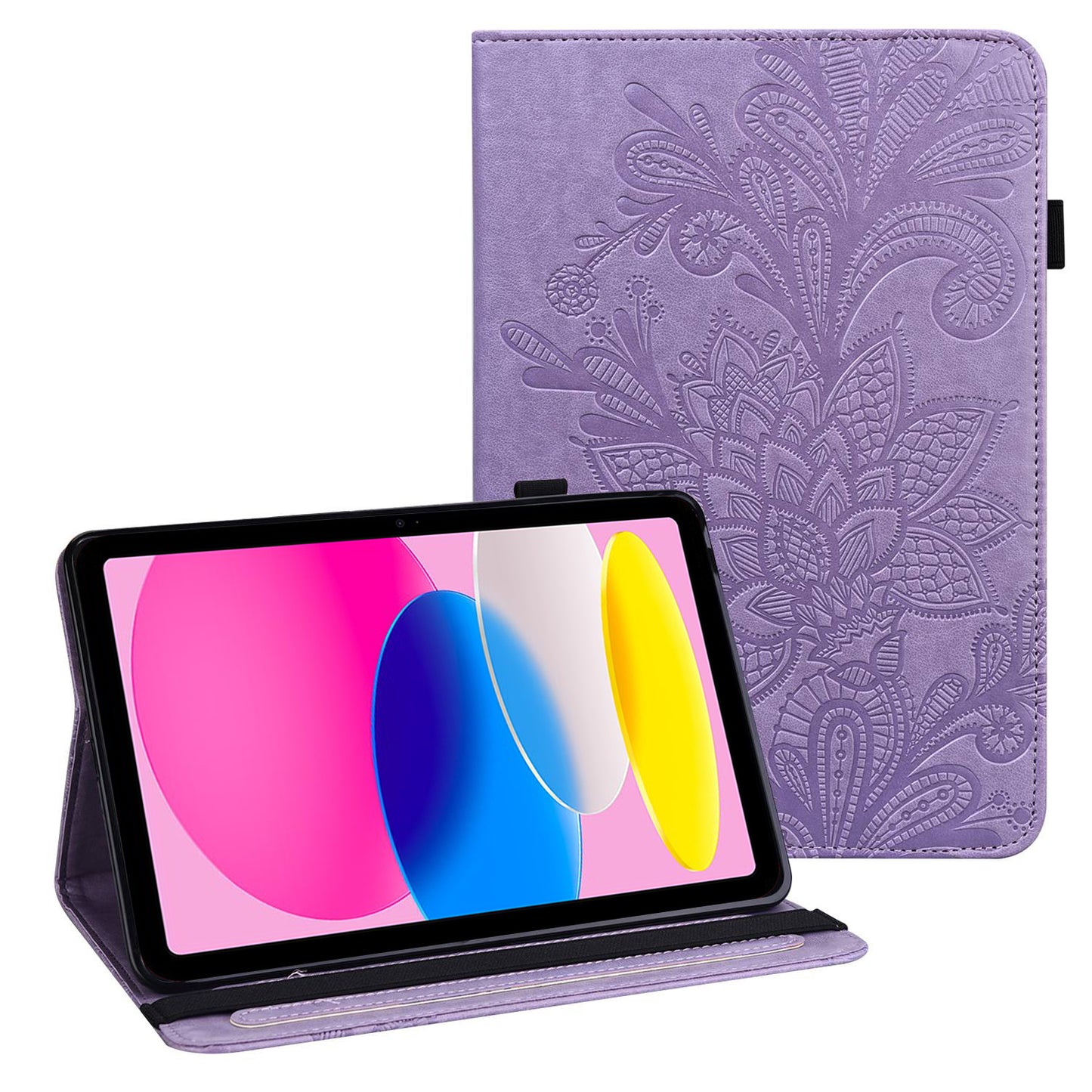 For iPad 10.9 (2022) / iPad 10th Gen Flower Imprinting Stand Wallet Tablet Case PU Leather Auto Wake / Sleep Cover with Elastic Band