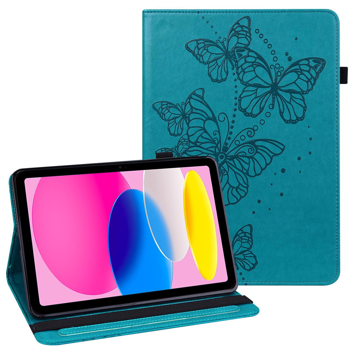 For iPad 10.9 (2022) / iPad 10th Gen PU Leather Imprinting Butterflies Tablet Case Stand Card Holder Auto Wake / Sleep Anti-scratch Protective Cover