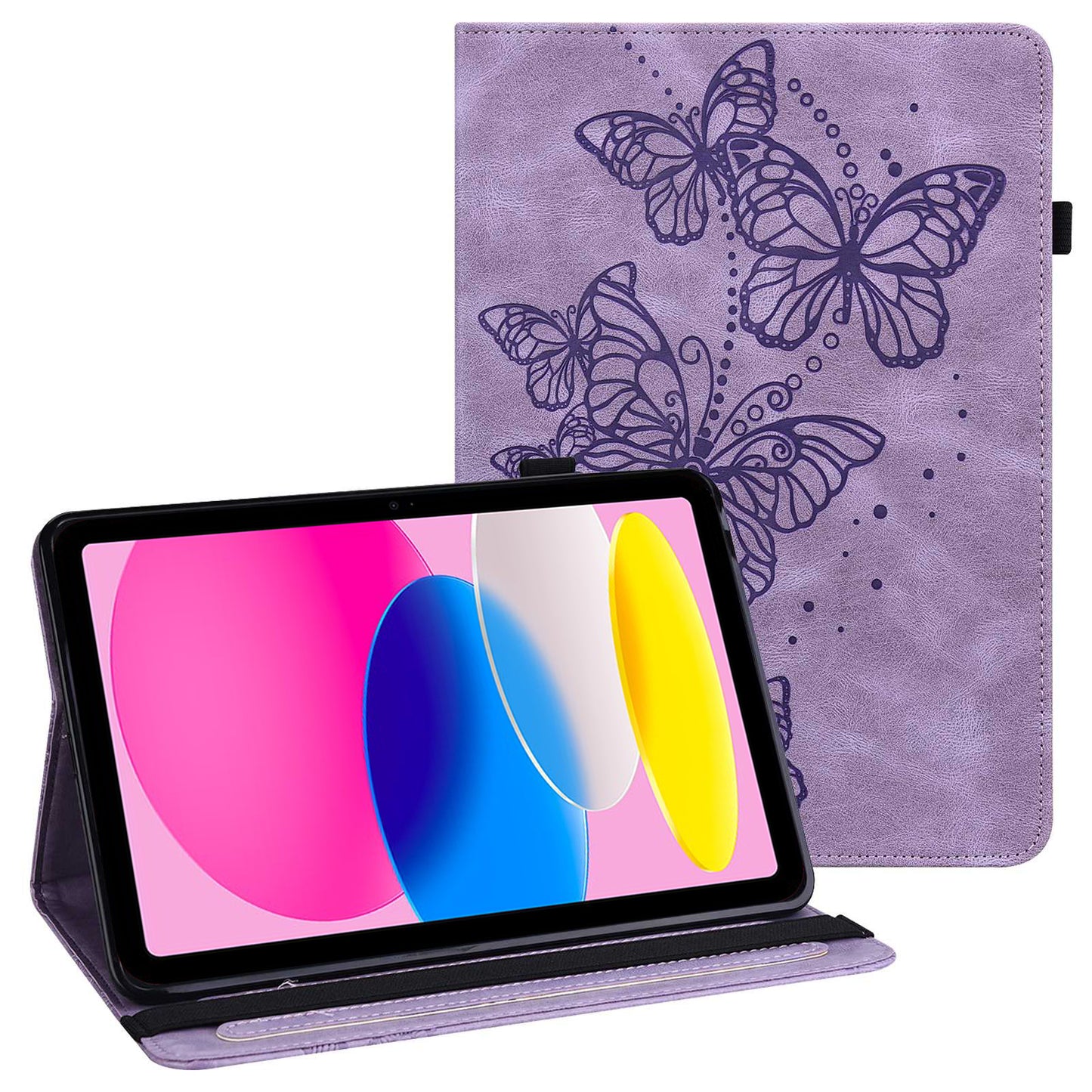 For iPad 10.9 (2022) / iPad 10th Gen PU Leather Imprinting Butterflies Tablet Case Stand Card Holder Auto Wake / Sleep Anti-scratch Protective Cover