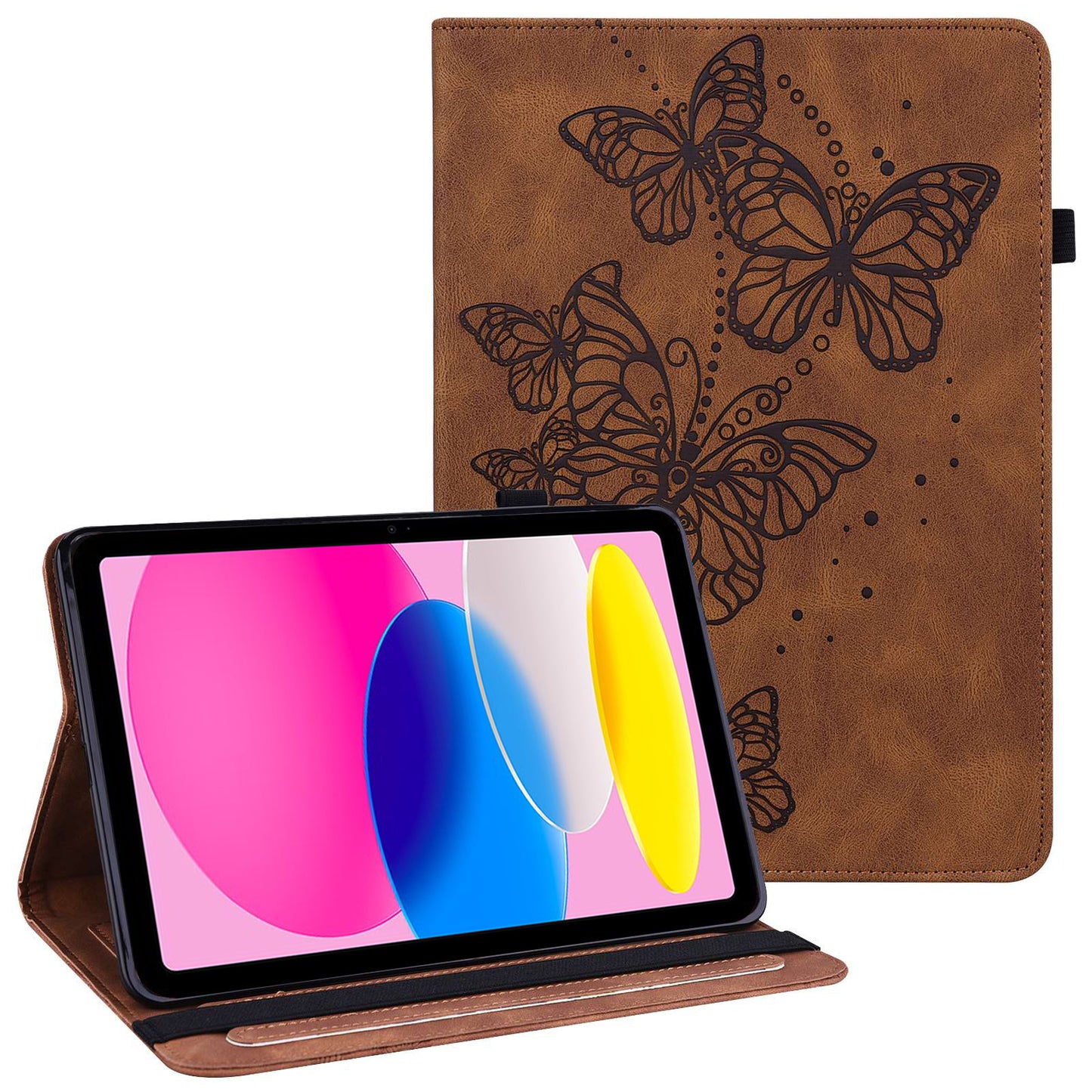 For iPad 10.9 (2022) / iPad 10th Gen PU Leather Imprinting Butterflies Tablet Case Stand Card Holder Auto Wake / Sleep Anti-scratch Protective Cover