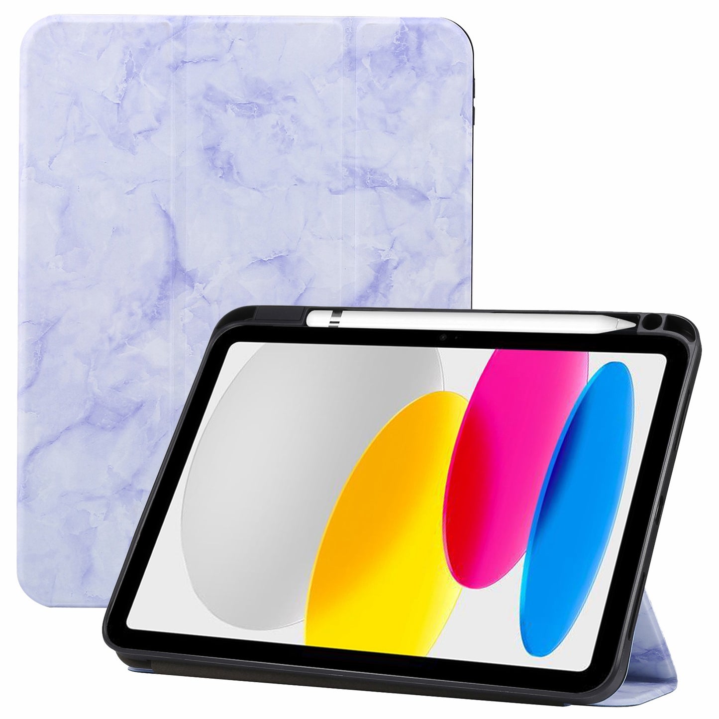For iPad 10.9 (2022) / iPad 10th Gen Marble Pattern PU Leather Tri-fold Stand Tablet Case Auto Wake / Sleep Smart Protective Cover with Pen Slot