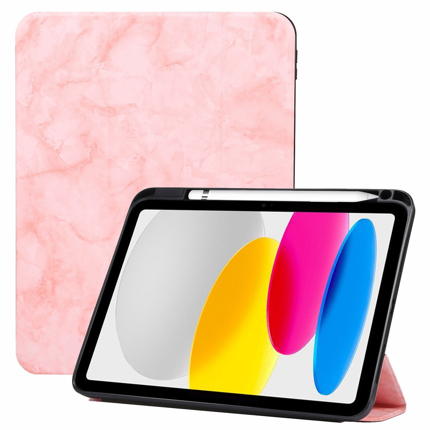 For iPad 10.9 (2022) / iPad 10th Gen Marble Pattern PU Leather Tri-fold Stand Tablet Case Auto Wake / Sleep Smart Protective Cover with Pen Slot