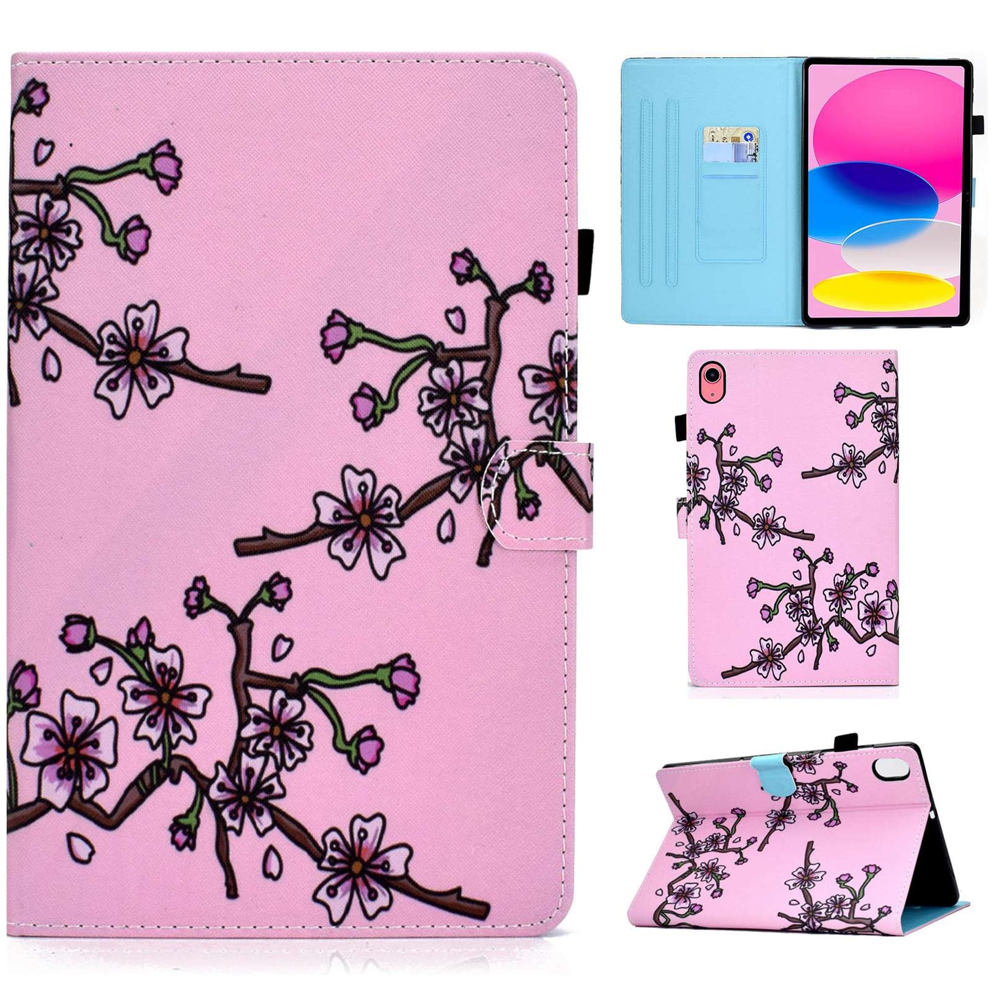 For iPad 10.9 (2022) / iPad 10th Gen Pattern Printing Stand Folio Tablet Case Stitching Line PU Leather Card Slots Protective Cover