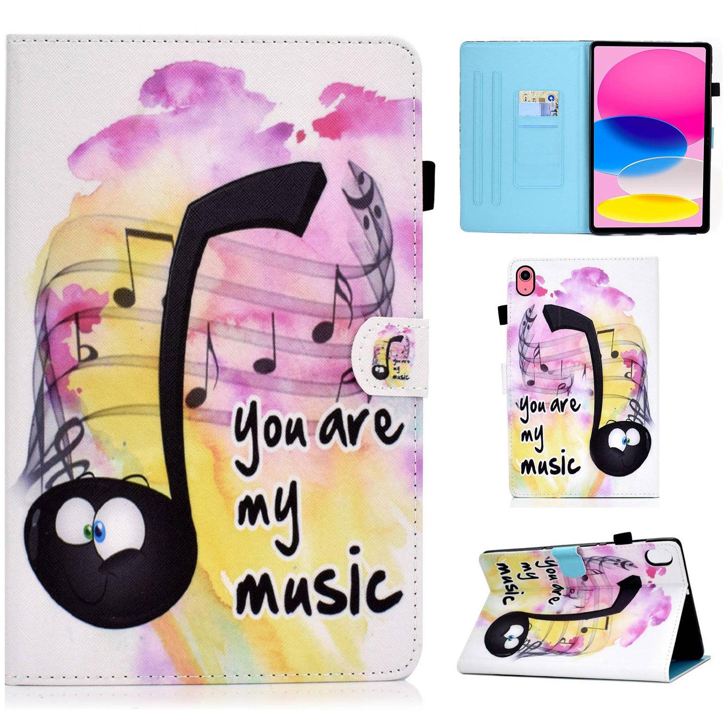 For iPad 10.9 (2022) / iPad 10th Gen Pattern Printing Stand Folio Tablet Case Stitching Line PU Leather Card Slots Protective Cover