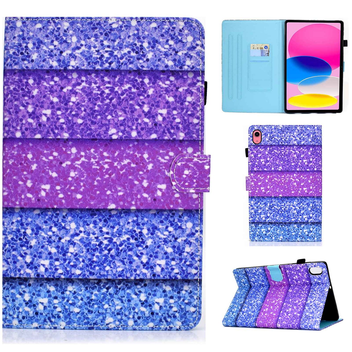 For iPad 10.9 (2022) / iPad 10th Gen Pattern Printing Stand Folio Tablet Case Stitching Line PU Leather Card Slots Protective Cover