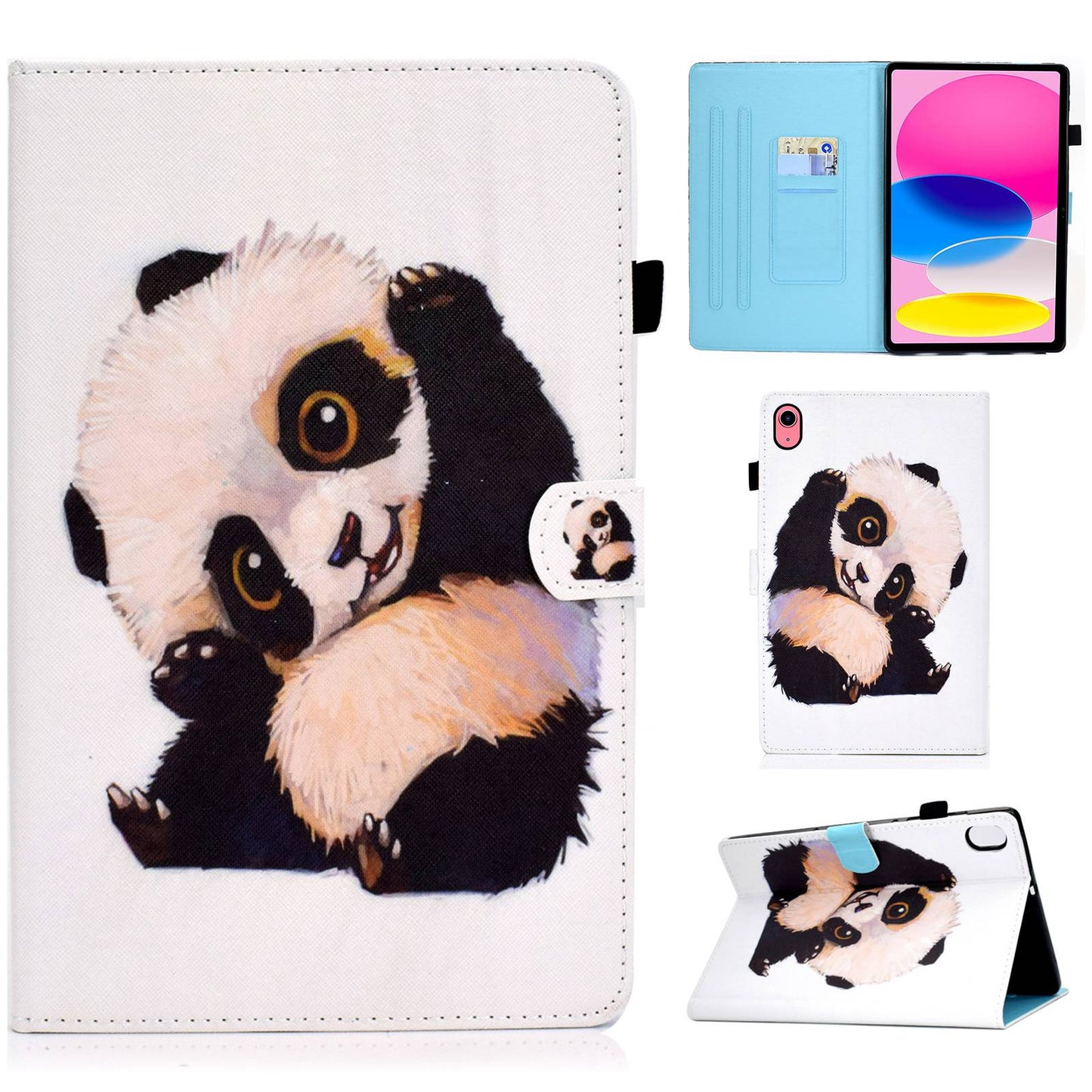 For iPad 10.9 (2022) / iPad 10th Gen Pattern Printing Stand Folio Tablet Case Stitching Line PU Leather Card Slots Protective Cover