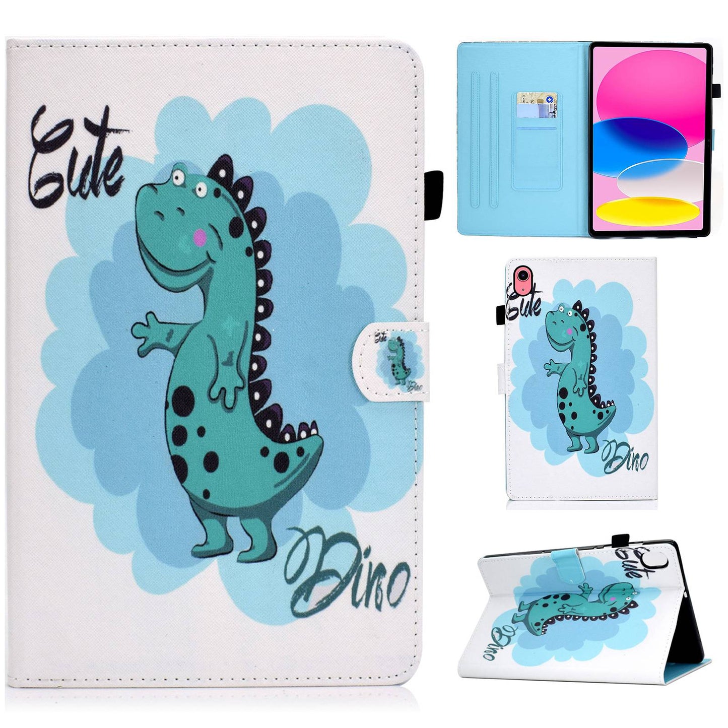 For iPad 10.9 (2022) / iPad 10th Gen Pattern Printing Stand Folio Tablet Case Stitching Line PU Leather Card Slots Protective Cover