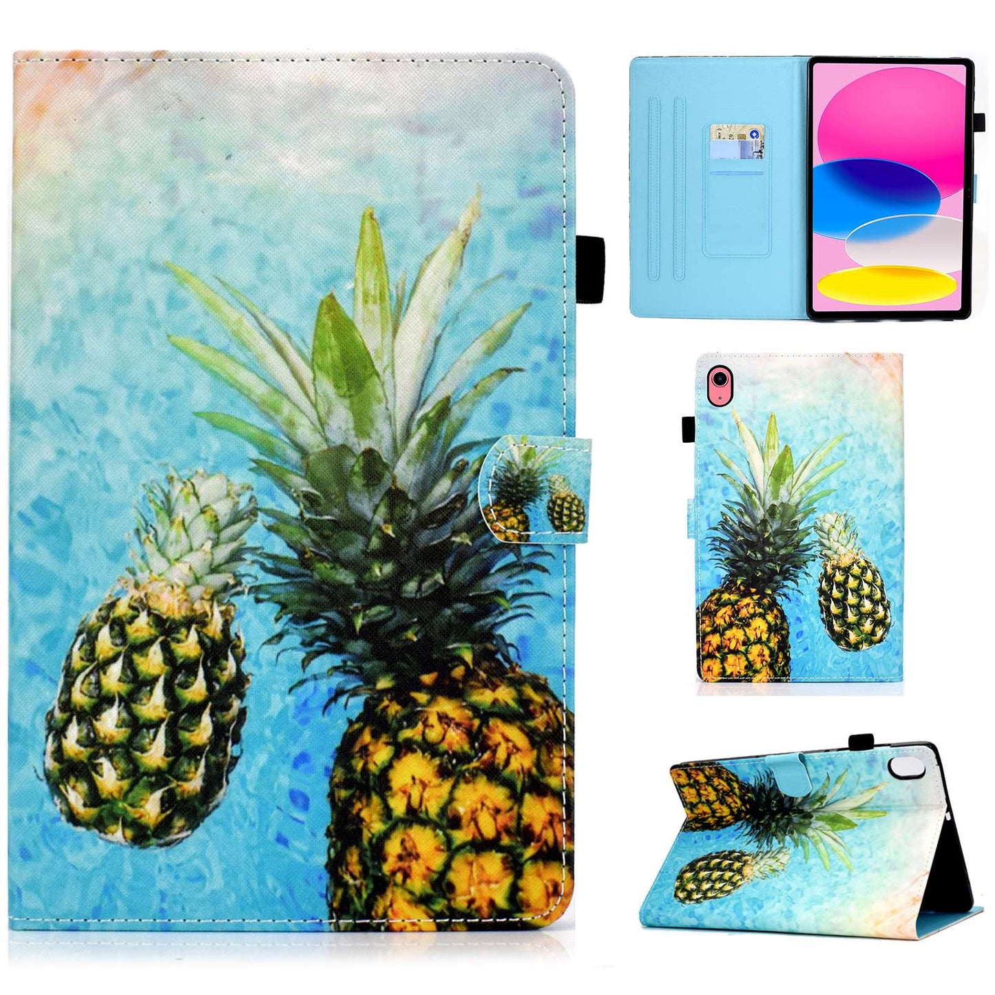For iPad 10.9 (2022) / iPad 10th Gen Pattern Printing Stand Folio Tablet Case Stitching Line PU Leather Card Slots Protective Cover