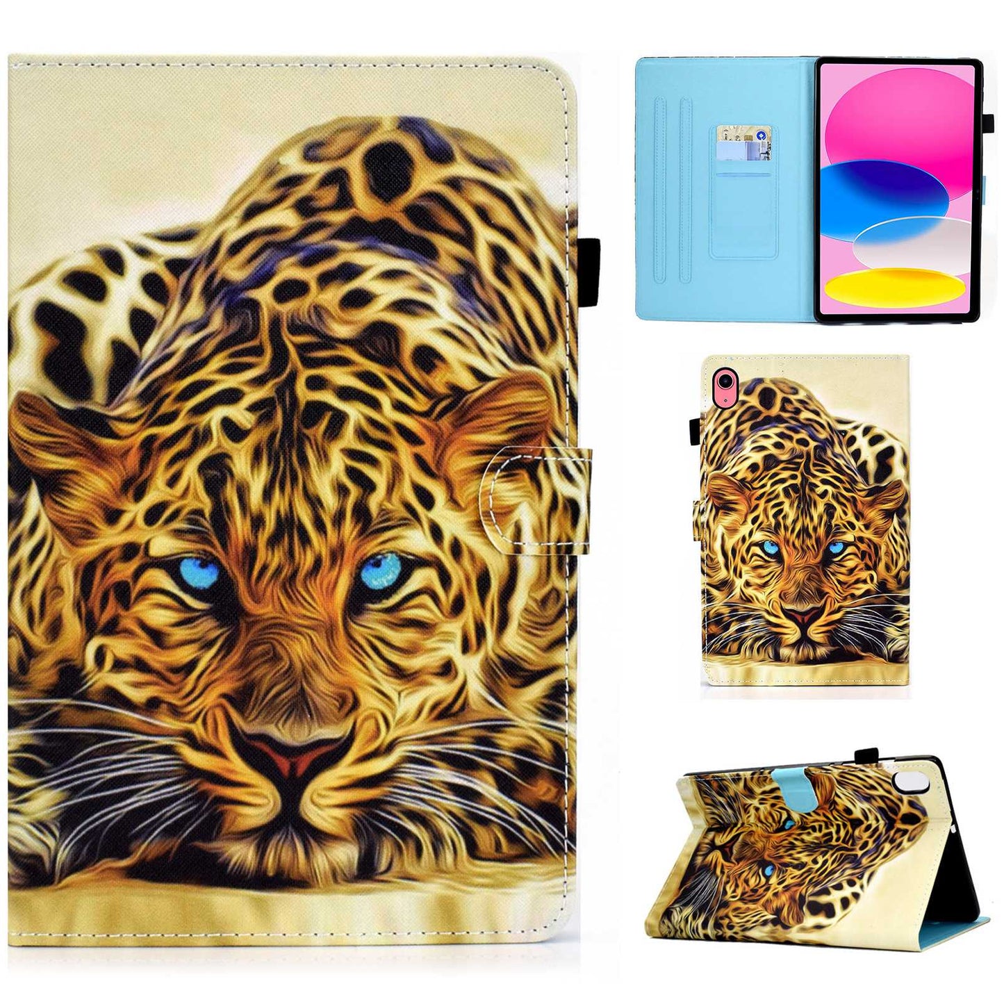 For iPad 10.9 (2022) / iPad 10th Gen Pattern Printing Stand Folio Tablet Case Stitching Line PU Leather Card Slots Protective Cover