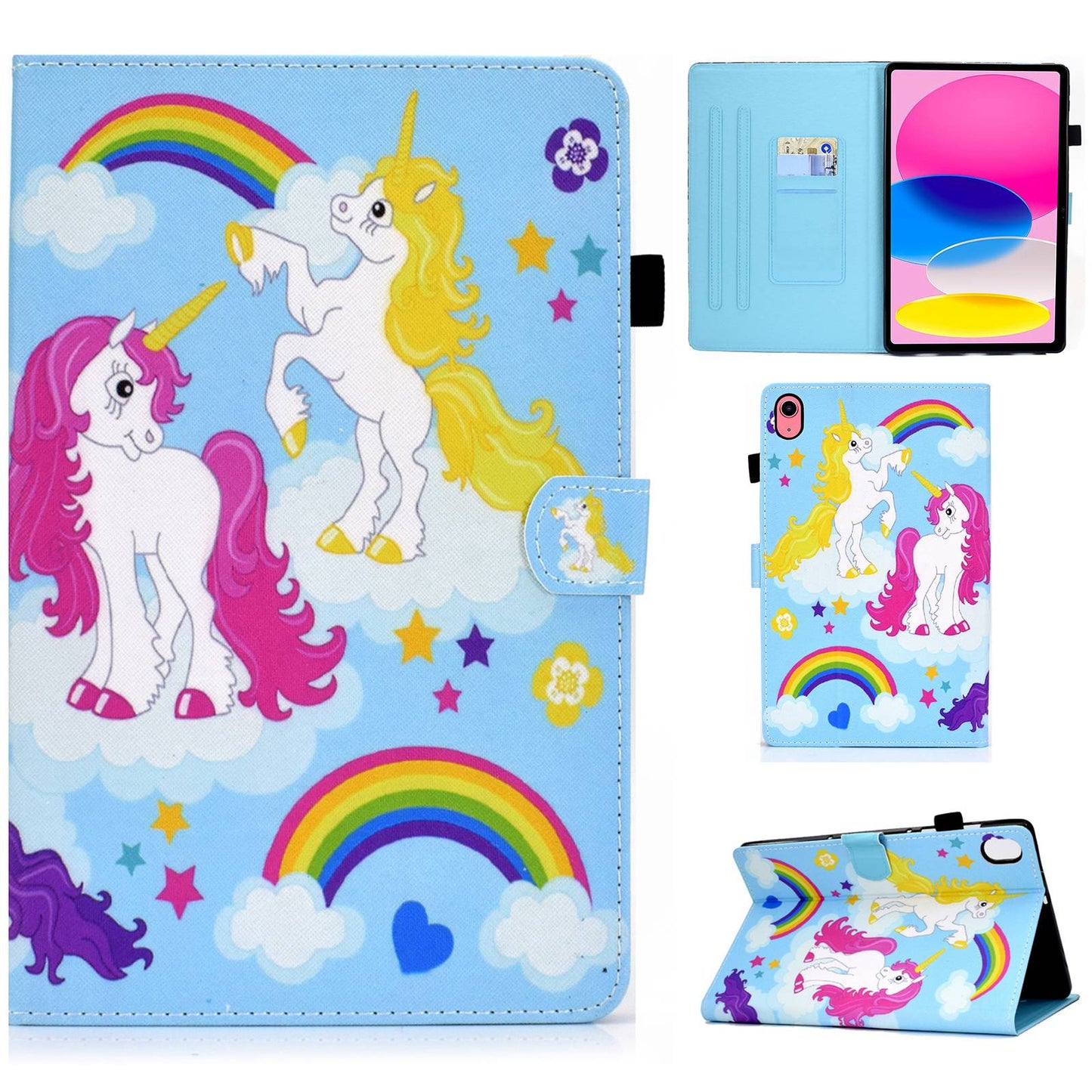 For iPad 10.9 (2022) / iPad 10th Gen Pattern Printing Stand Folio Tablet Case Stitching Line PU Leather Card Slots Protective Cover