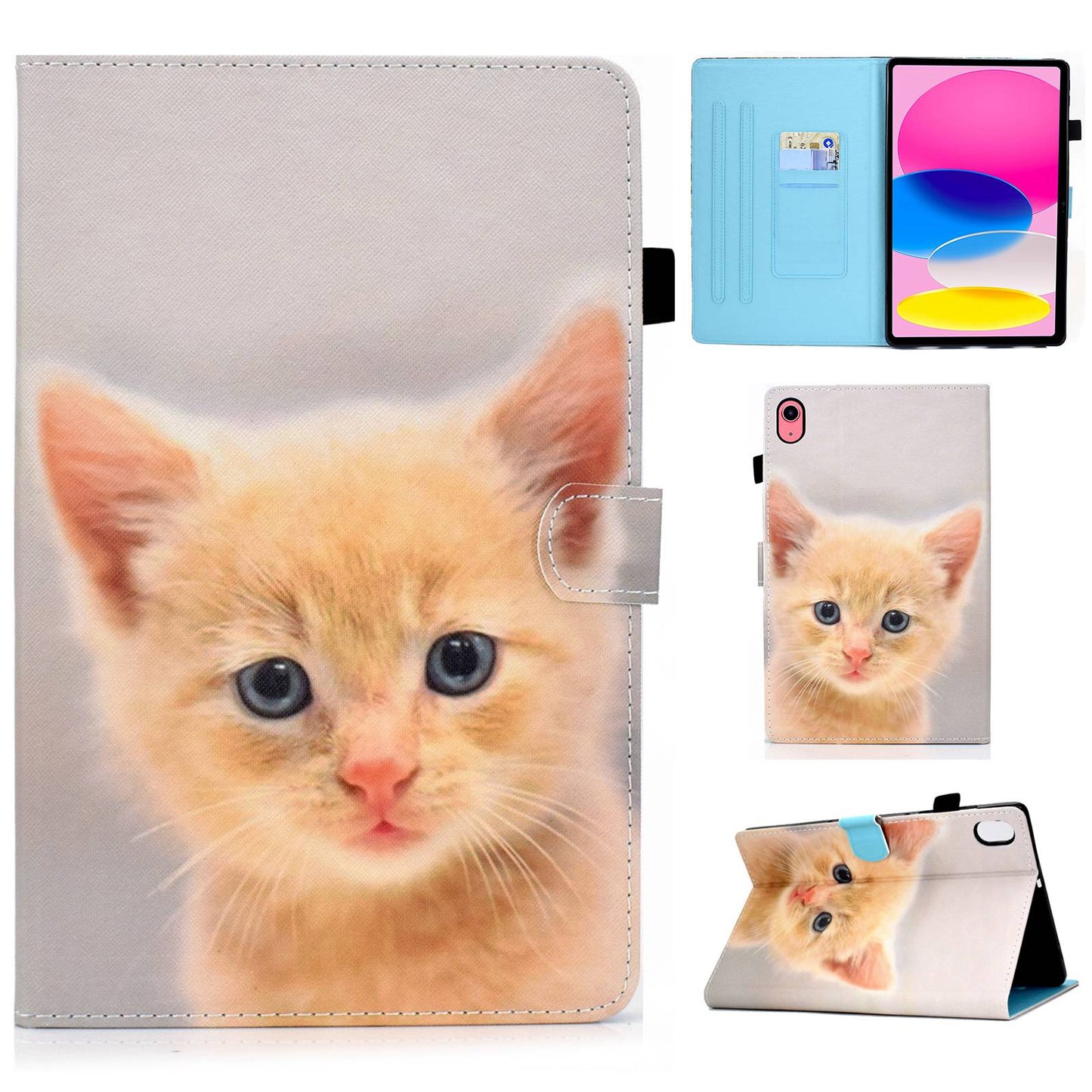 For iPad 10.9 (2022) / iPad 10th Gen Pattern Printing Stand Folio Tablet Case Stitching Line PU Leather Card Slots Protective Cover