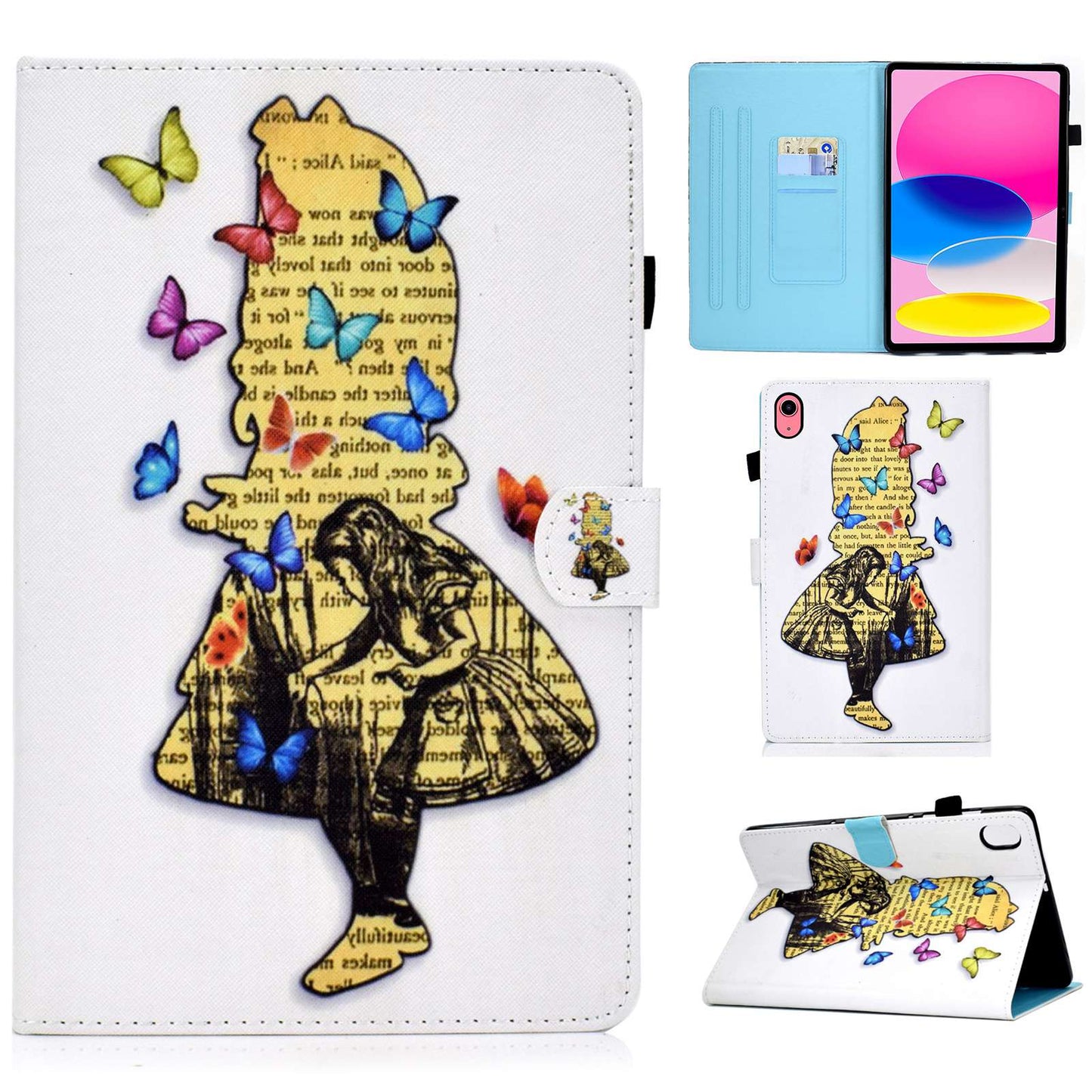 For iPad 10.9 (2022) / iPad 10th Gen Pattern Printing Stand Folio Tablet Case Stitching Line PU Leather Card Slots Protective Cover