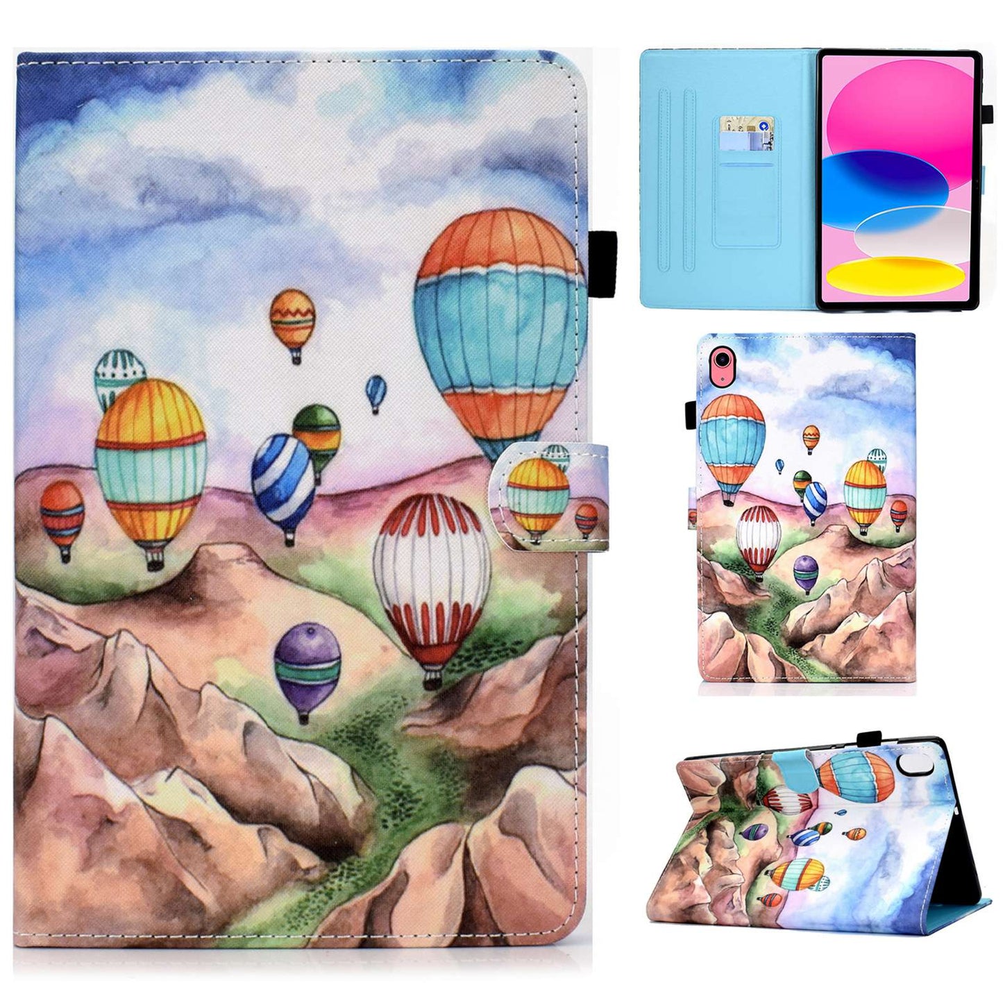 For iPad 10.9 (2022) / iPad 10th Gen Pattern Printing Stand Folio Tablet Case Stitching Line PU Leather Card Slots Protective Cover
