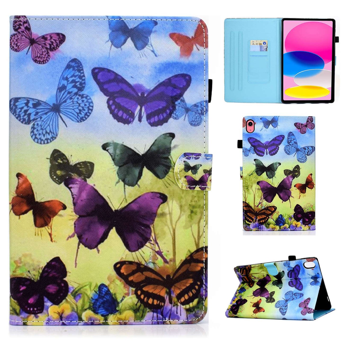 For iPad 10.9 (2022) / iPad 10th Gen Pattern Printing Stand Folio Tablet Case Stitching Line PU Leather Card Slots Protective Cover