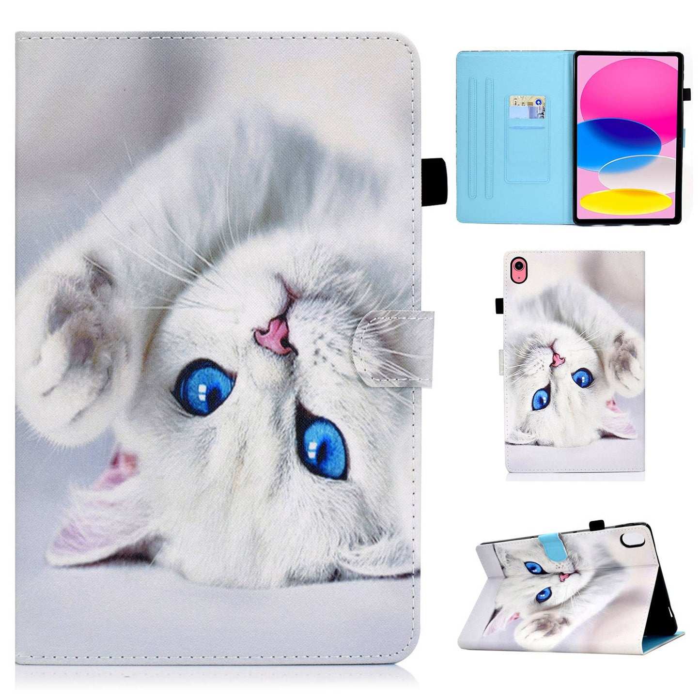 For iPad 10.9 (2022) / iPad 10th Gen Pattern Printing Stand Folio Tablet Case Stitching Line PU Leather Card Slots Protective Cover
