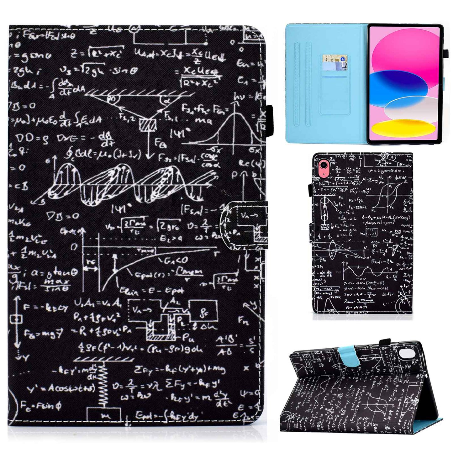 For iPad 10.9 (2022) / iPad 10th Gen Pattern Printing Adjustable Stand Cover Full Protection Stitching Line PU Leather Tablet Case with Card Slots Holder