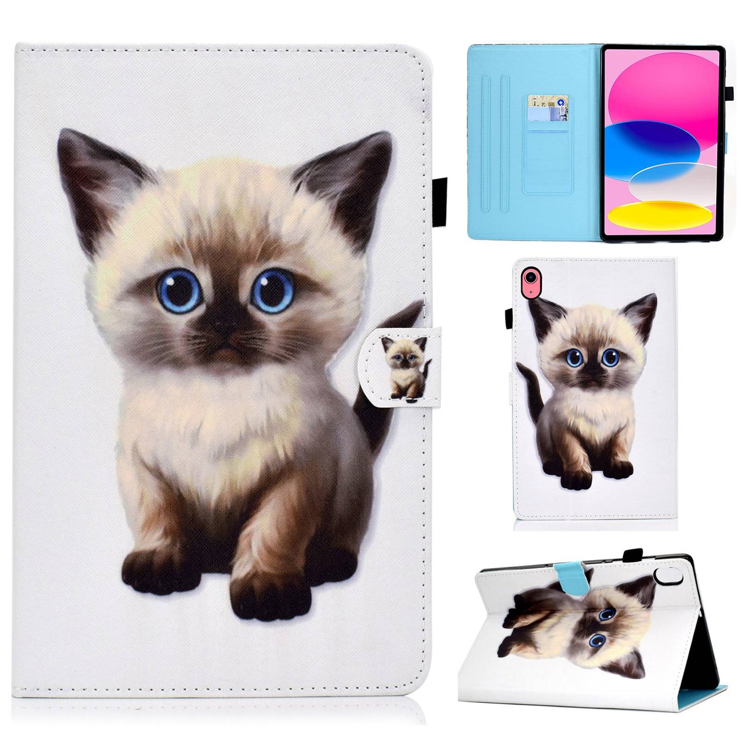 For iPad 10.9 (2022) / iPad 10th Gen Pattern Printing Adjustable Stand Cover Full Protection Stitching Line PU Leather Tablet Case with Card Slots Holder
