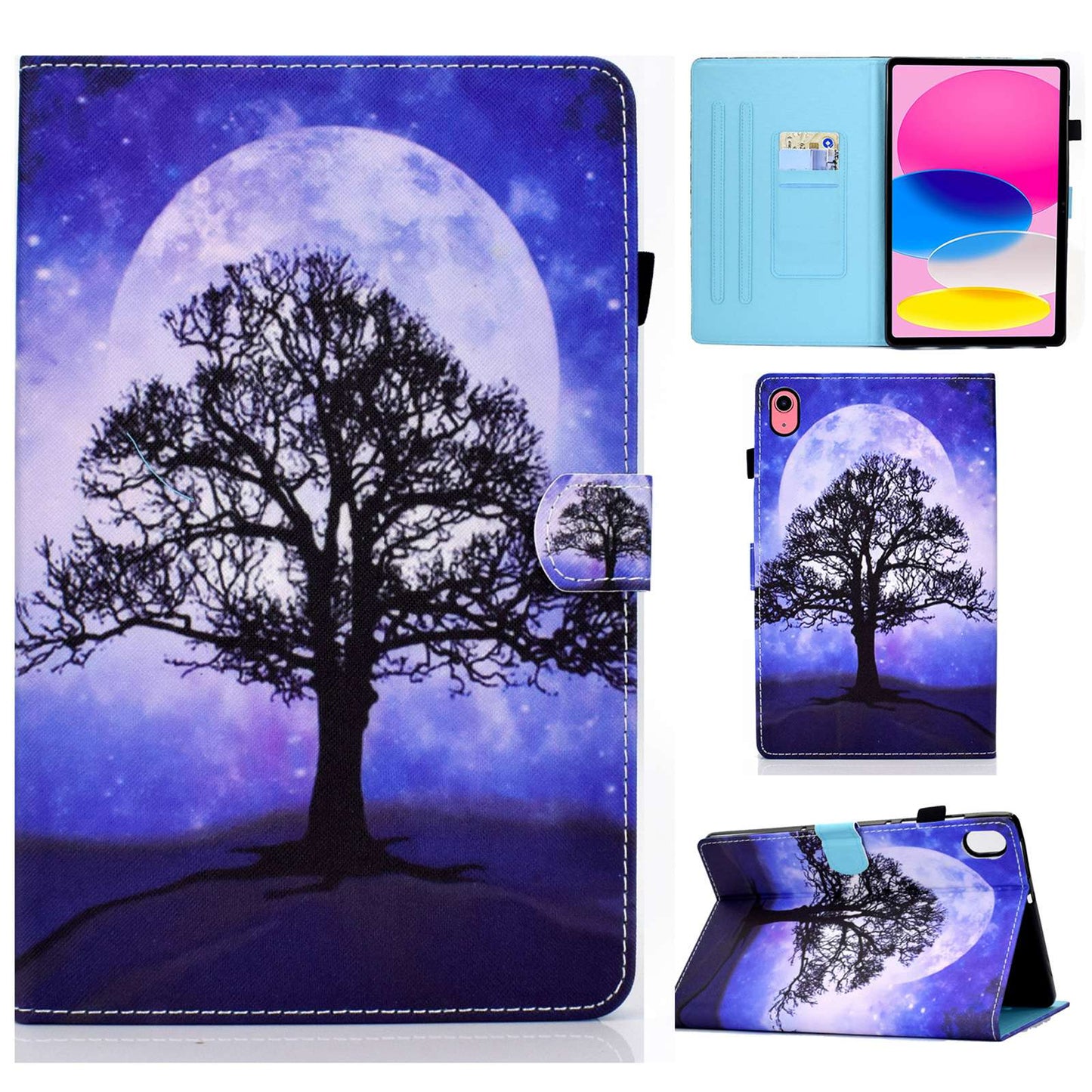 For iPad 10.9 (2022) / iPad 10th Gen Pattern Printing Adjustable Stand Cover Full Protection Stitching Line PU Leather Tablet Case with Card Slots Holder