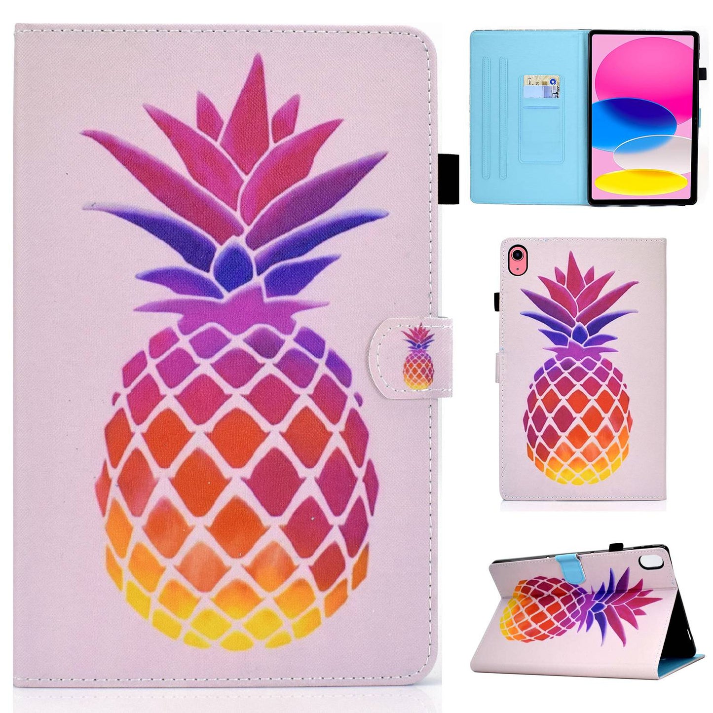 For iPad 10.9 (2022) / iPad 10th Gen Pattern Printing Adjustable Stand Cover Full Protection Stitching Line PU Leather Tablet Case with Card Slots Holder