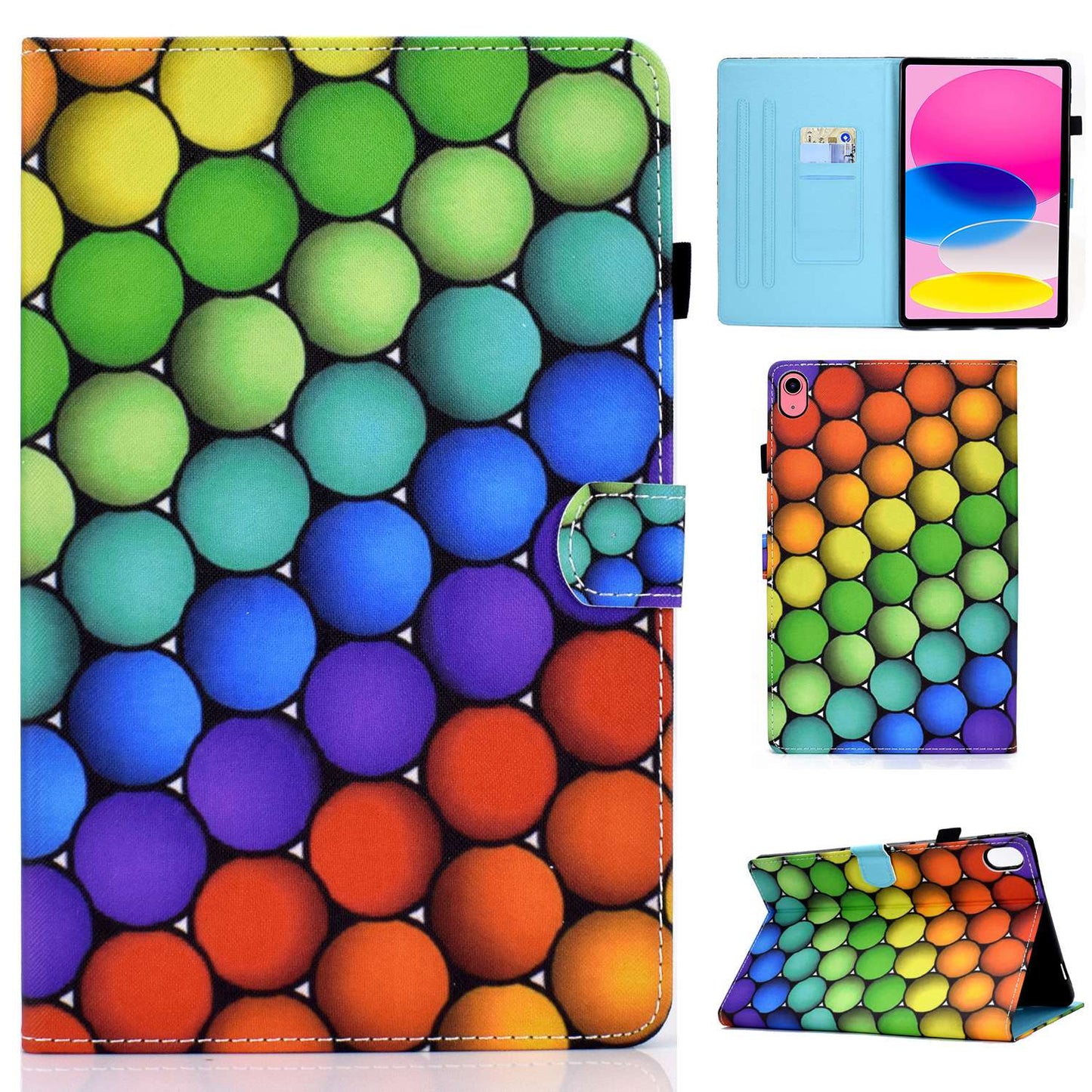 For iPad 10.9 (2022) / iPad 10th Gen Pattern Printing Adjustable Stand Cover Full Protection Stitching Line PU Leather Tablet Case with Card Slots Holder