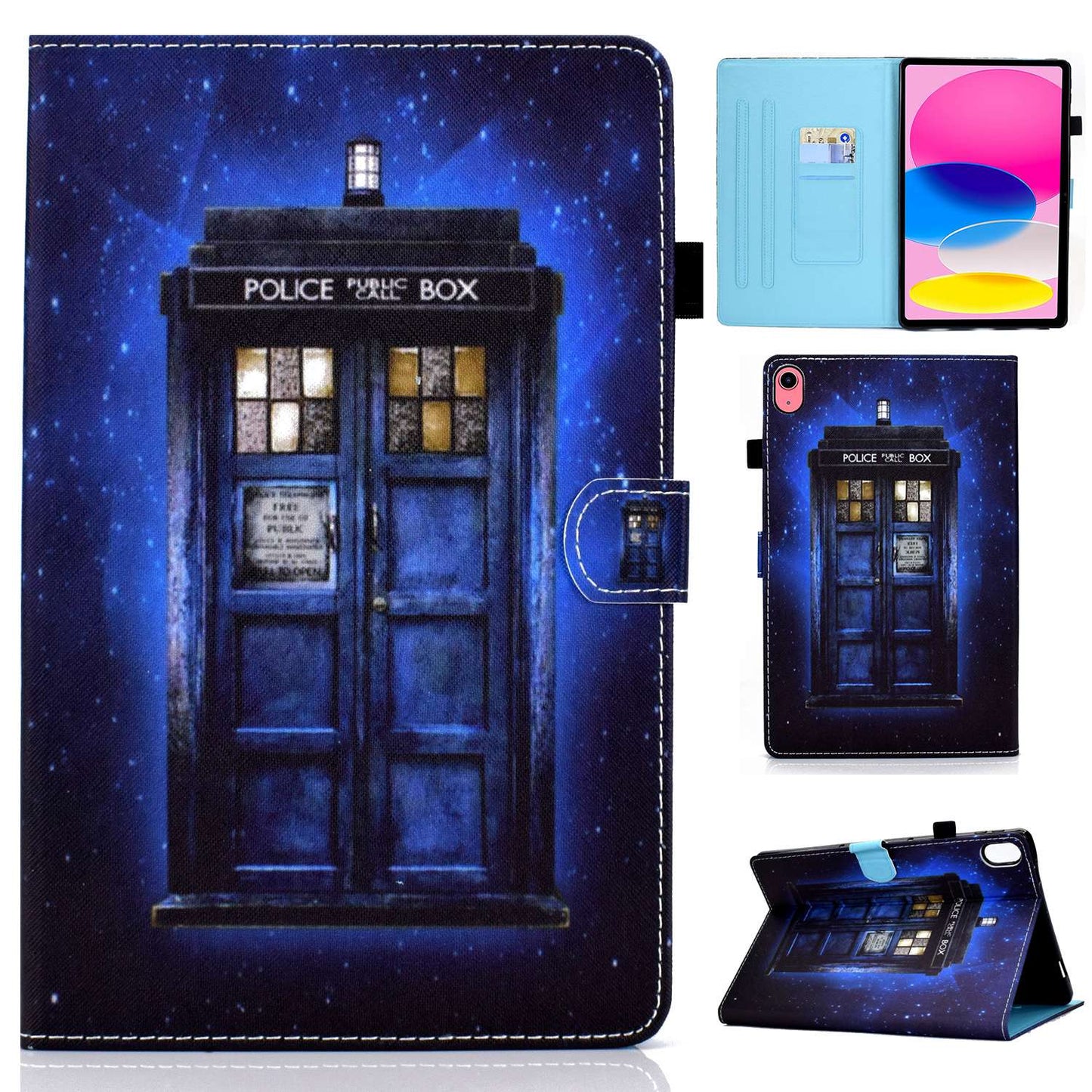 For iPad 10.9 (2022) / iPad 10th Gen Pattern Printing Adjustable Stand Cover Full Protection Stitching Line PU Leather Tablet Case with Card Slots Holder