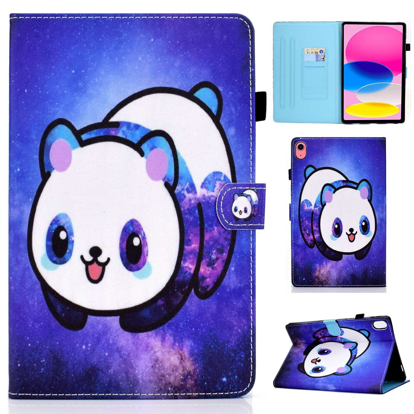 For iPad 10.9 (2022) / iPad 10th Gen Pattern Printing Adjustable Stand Cover Full Protection Stitching Line PU Leather Tablet Case with Card Slots Holder
