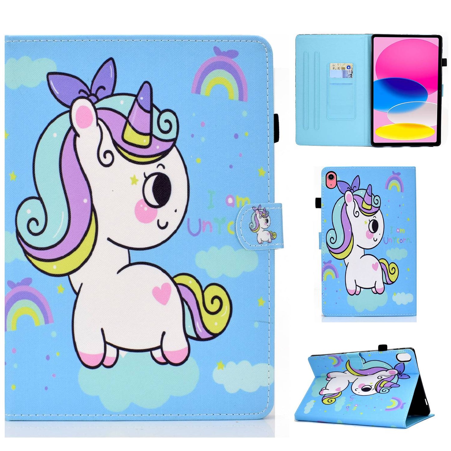 For iPad 10.9 (2022) / iPad 10th Gen Pattern Printing Adjustable Stand Cover Full Protection Stitching Line PU Leather Tablet Case with Card Slots Holder
