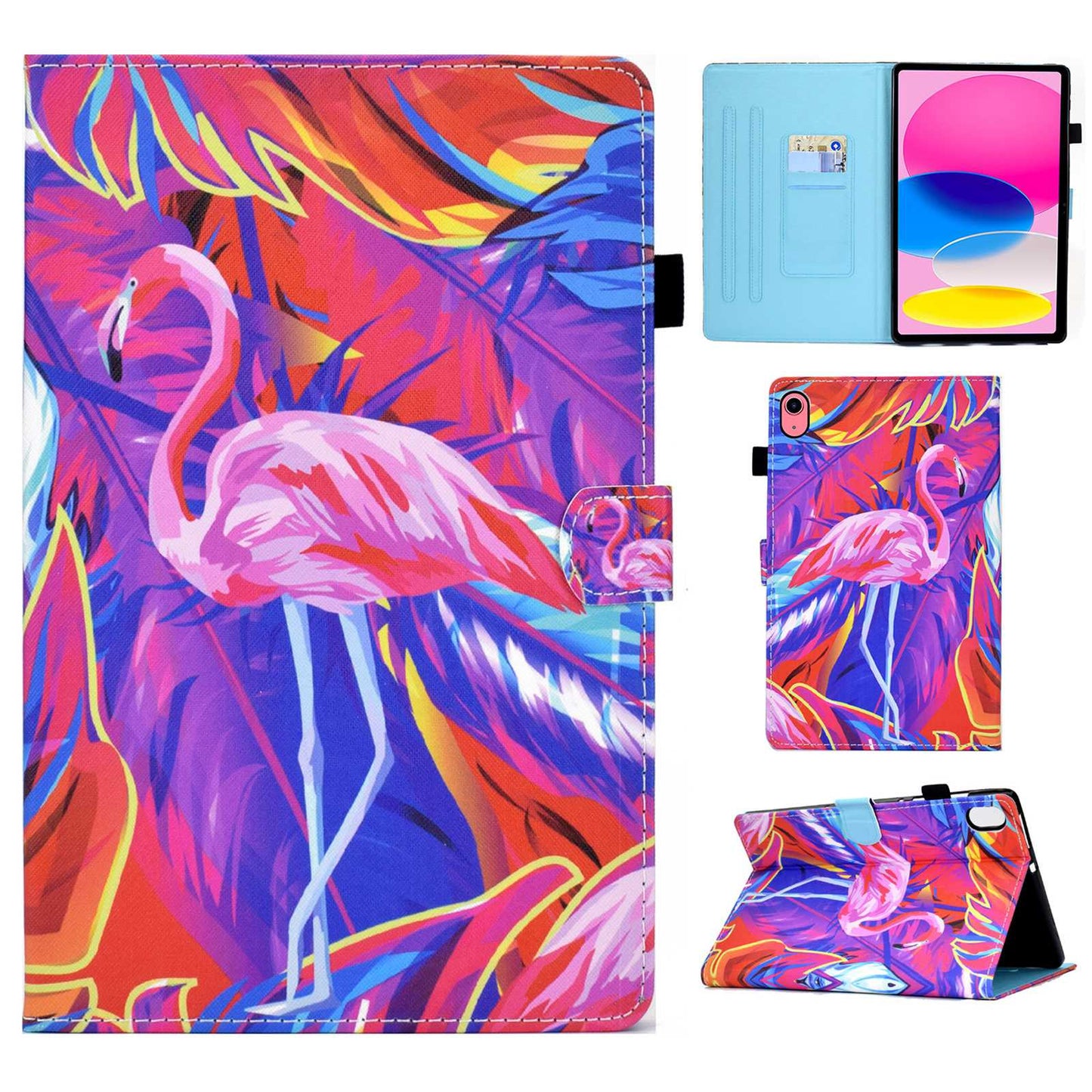 For iPad 10.9 (2022) / iPad 10th Gen Pattern Printing Adjustable Stand Cover Full Protection Stitching Line PU Leather Tablet Case with Card Slots Holder