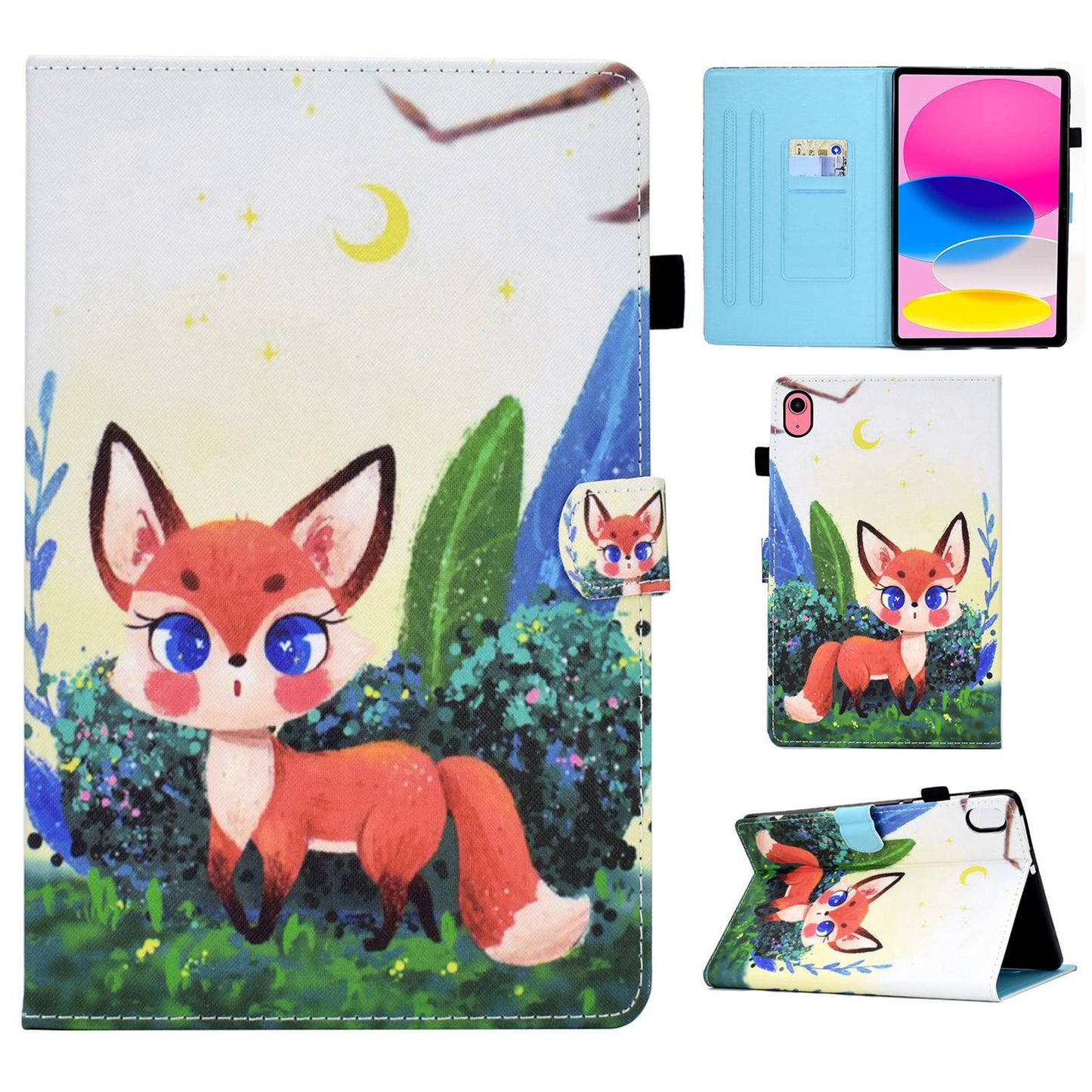 For iPad 10.9 (2022) / iPad 10th Gen Pattern Printing Adjustable Stand Cover Full Protection Stitching Line PU Leather Tablet Case with Card Slots Holder