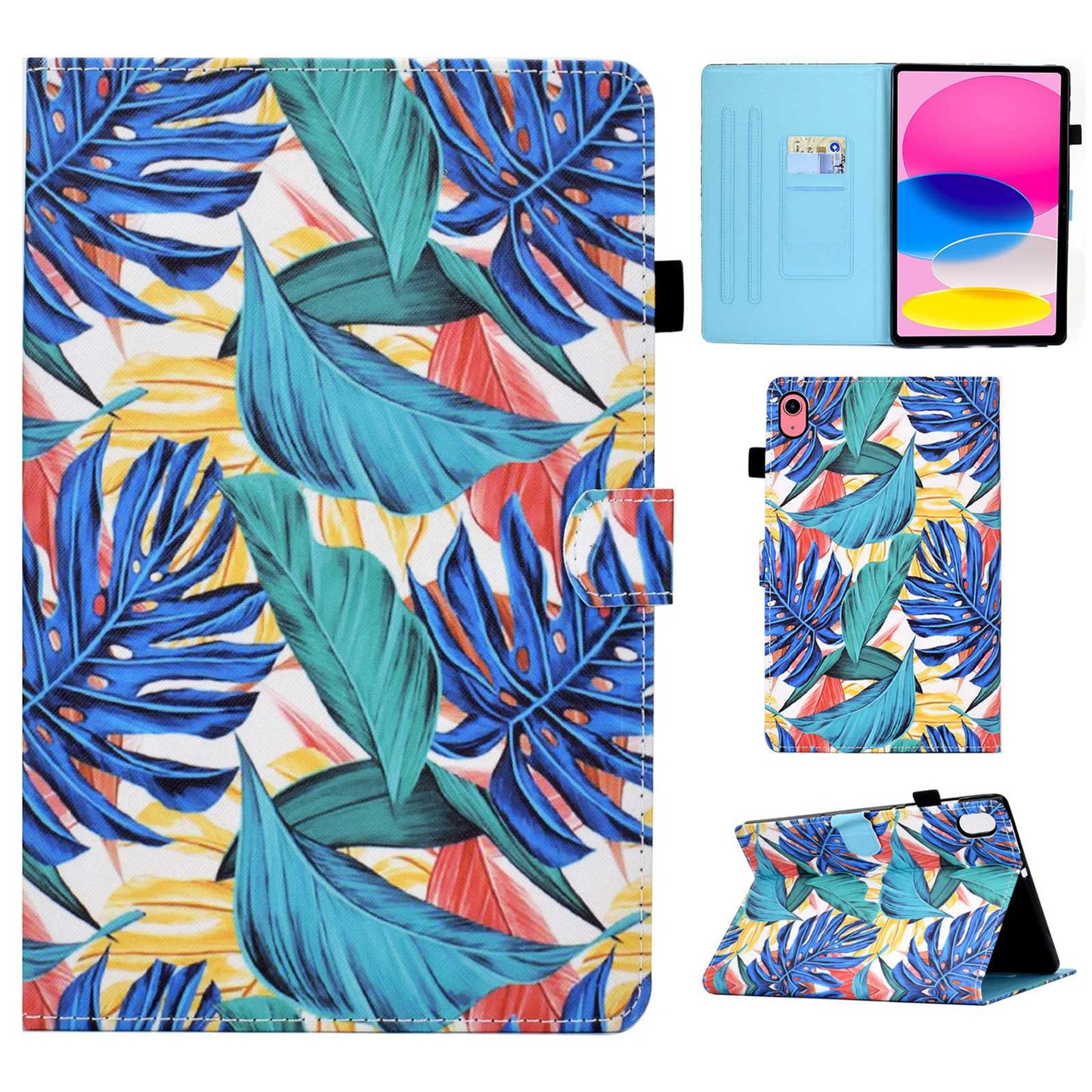 For iPad 10.9 (2022) / iPad 10th Gen Pattern Printing Adjustable Stand Cover Full Protection Stitching Line PU Leather Tablet Case with Card Slots Holder
