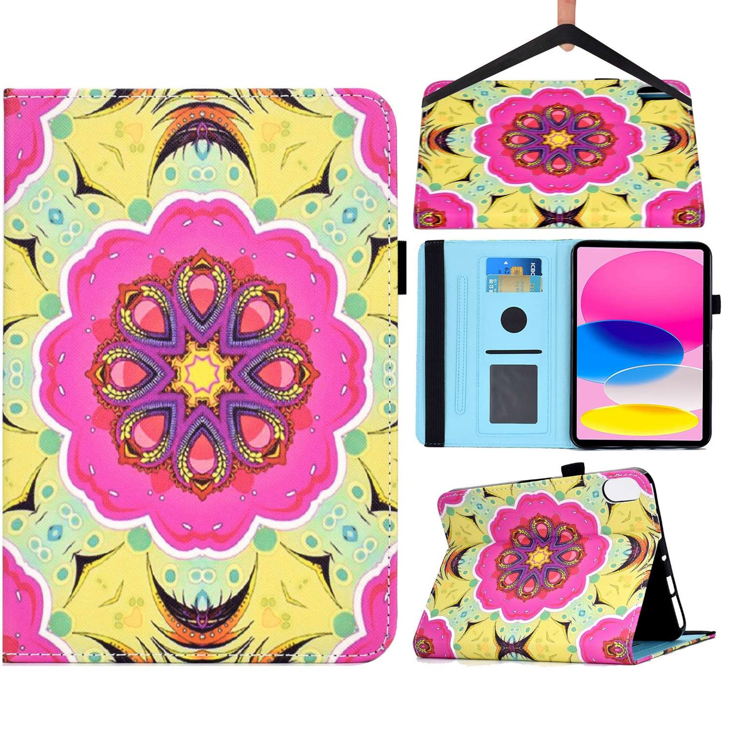 For iPad 10.9 (2022) / iPad 10th Gen Pattern Printing Flip Stand Cover PU Leather Elastic Band Protective Tablet Case with Card Slots