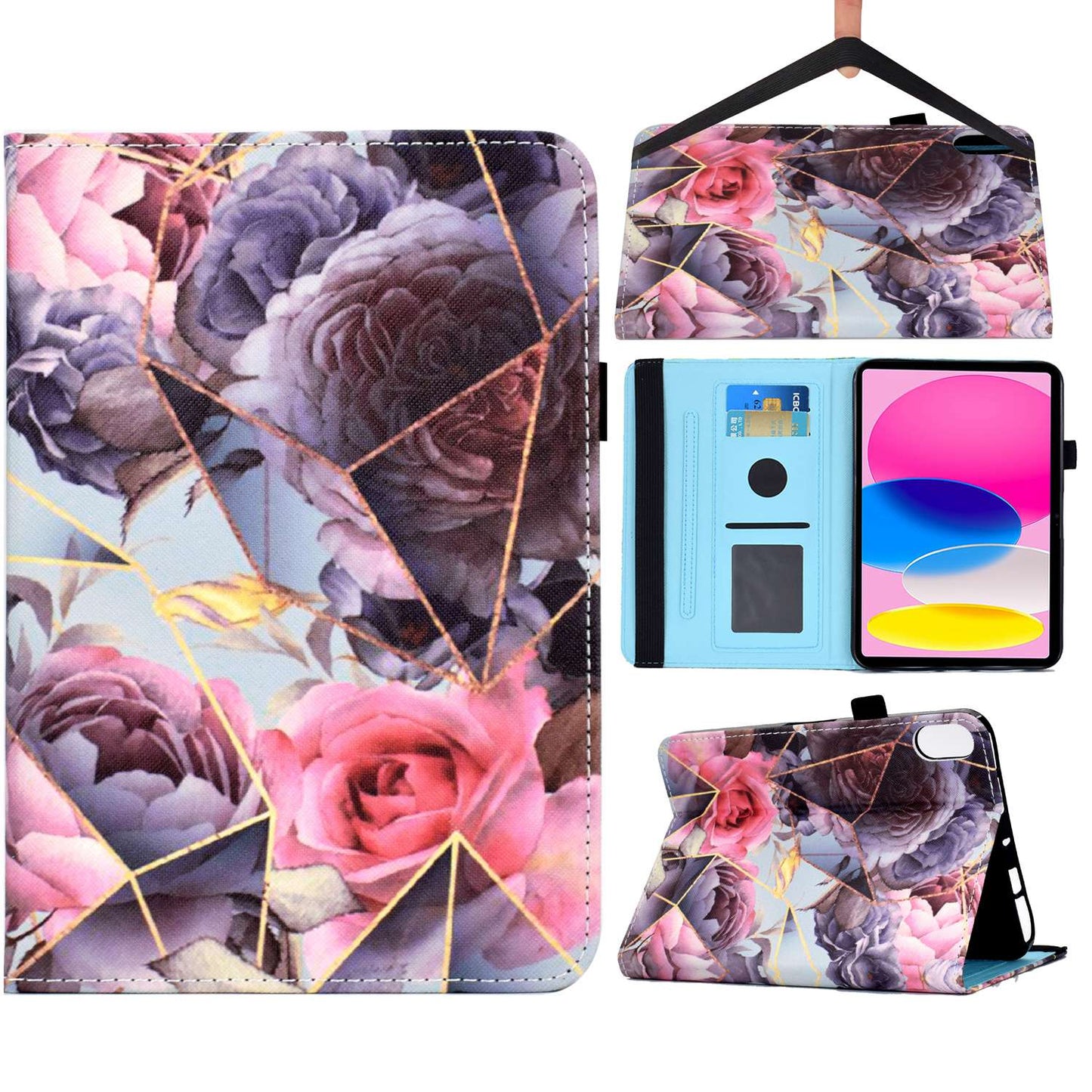 For iPad 10.9 (2022) / iPad 10th Gen Pattern Printing Flip Stand Cover PU Leather Elastic Band Protective Tablet Case with Card Slots