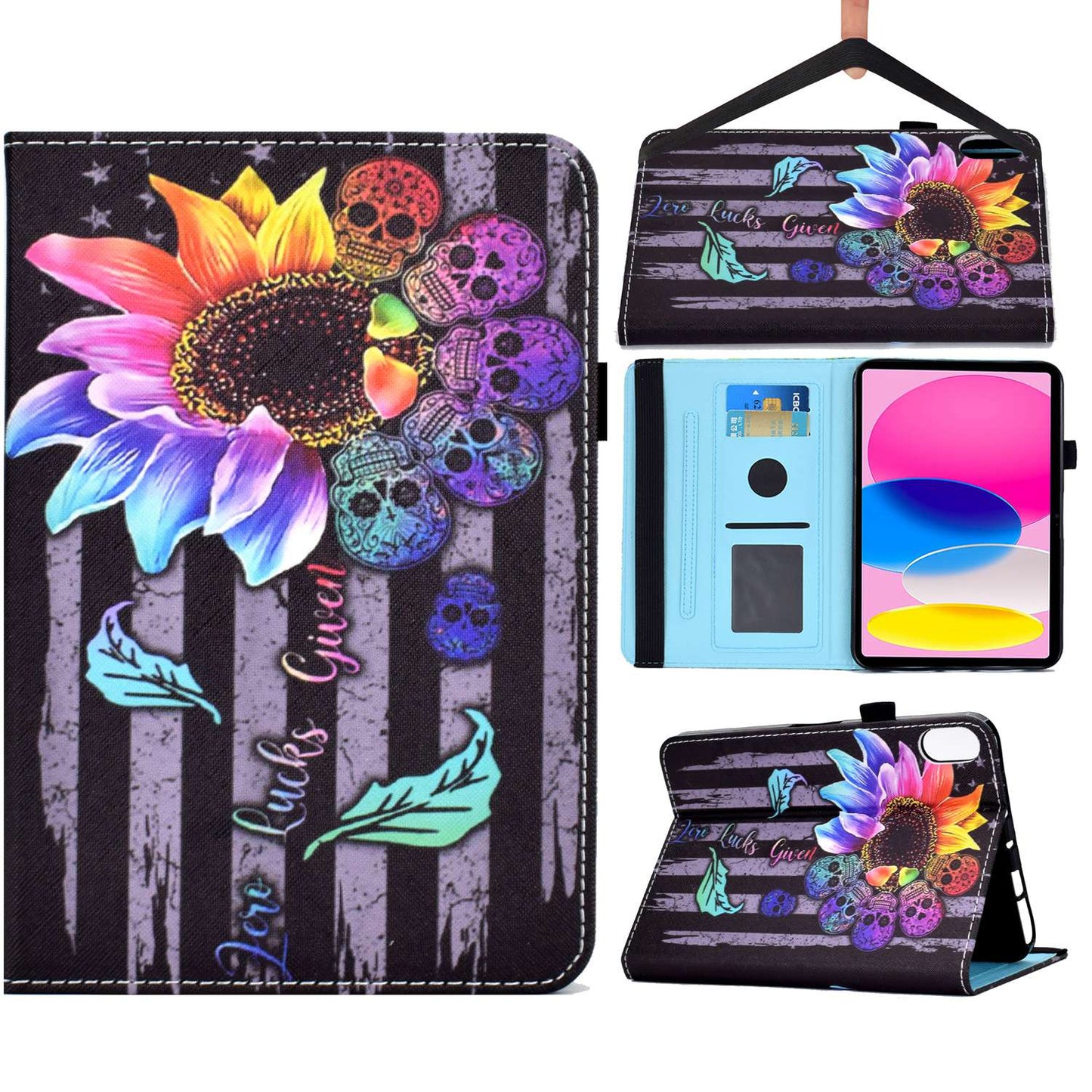 For iPad 10.9 (2022) / iPad 10th Gen Pattern Printing Flip Stand Cover PU Leather Elastic Band Protective Tablet Case with Card Slots