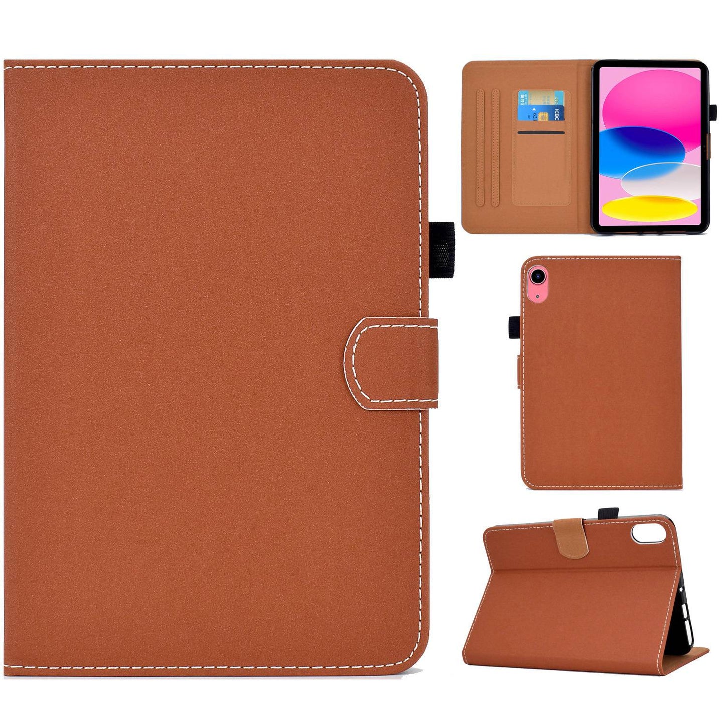 For iPad 10.9 (2022) Solid Color Stitching Line Tablet Stand Case PU Leather Card Holder Shockproof Cover