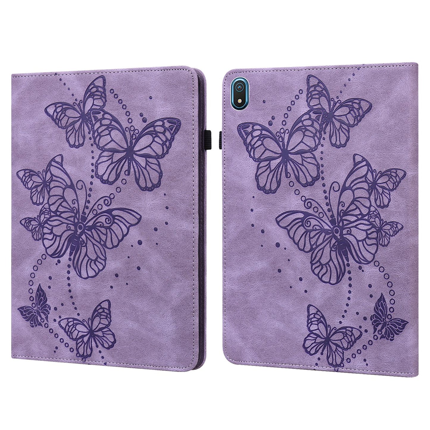 For Nokia T20 Butterfly Imprinted Tablet Stand Case PU Leather Card Holder Shockproof Cover with Elastic Band