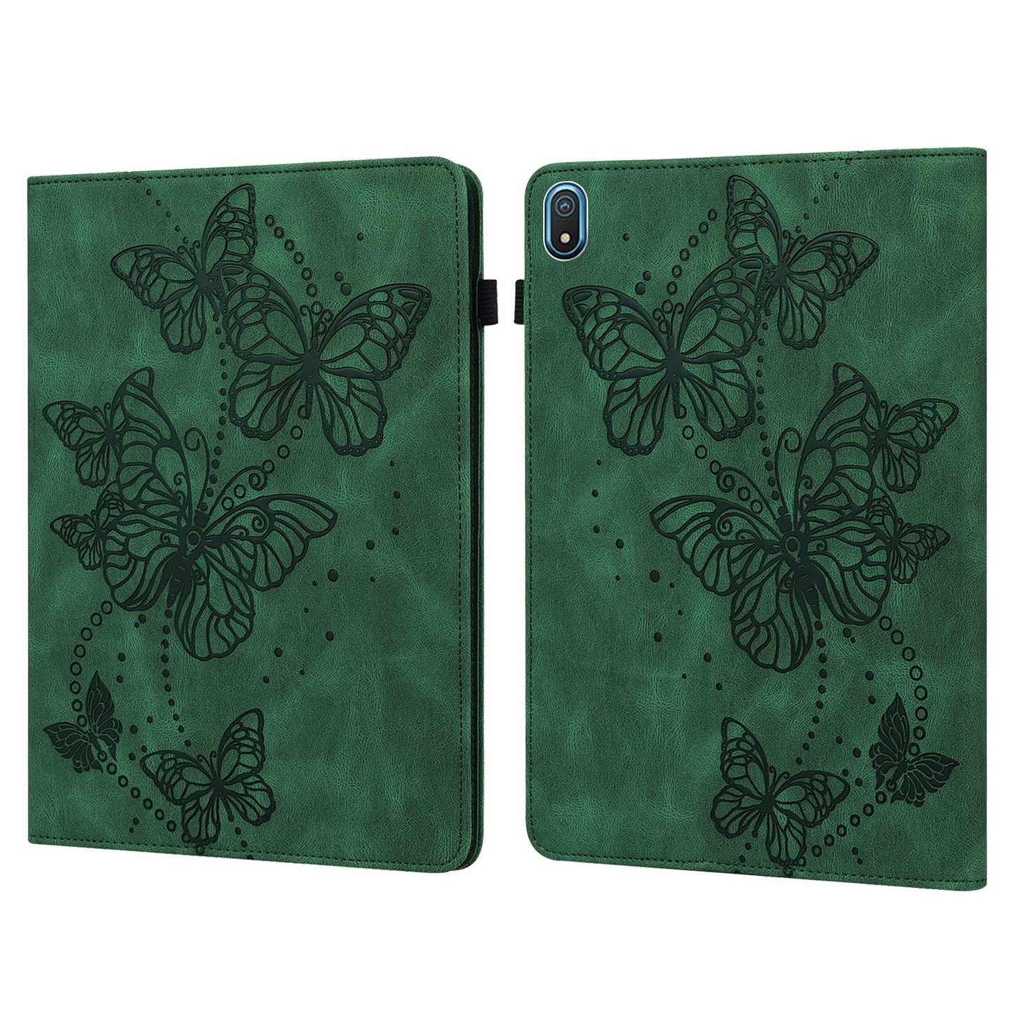 For Nokia T20 Butterfly Imprinted Tablet Stand Case PU Leather Card Holder Shockproof Cover with Elastic Band