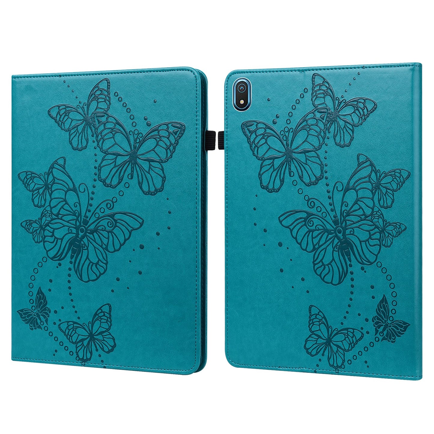 For Nokia T20 Butterfly Imprinted Tablet Stand Case PU Leather Card Holder Shockproof Cover with Elastic Band