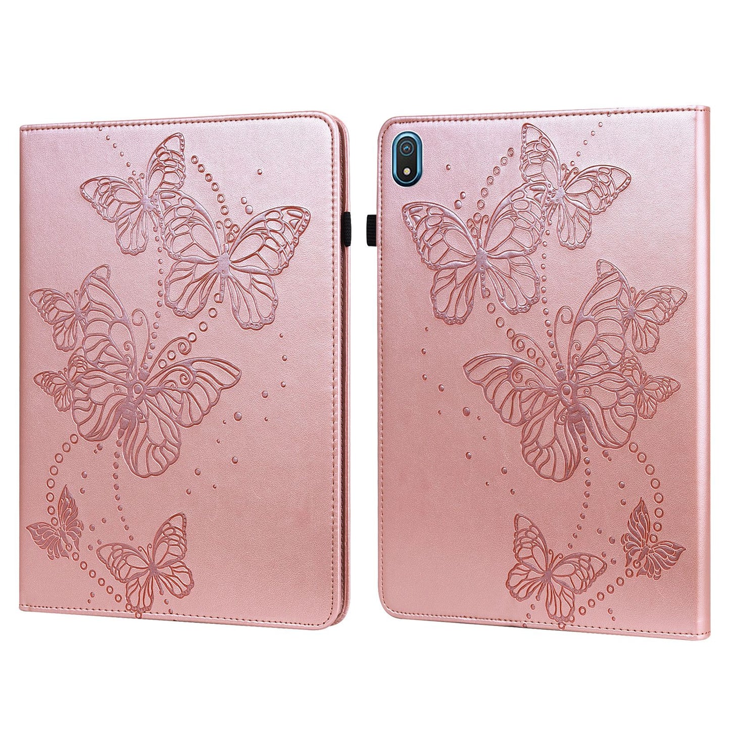 For Nokia T20 Butterfly Imprinted Tablet Stand Case PU Leather Card Holder Shockproof Cover with Elastic Band