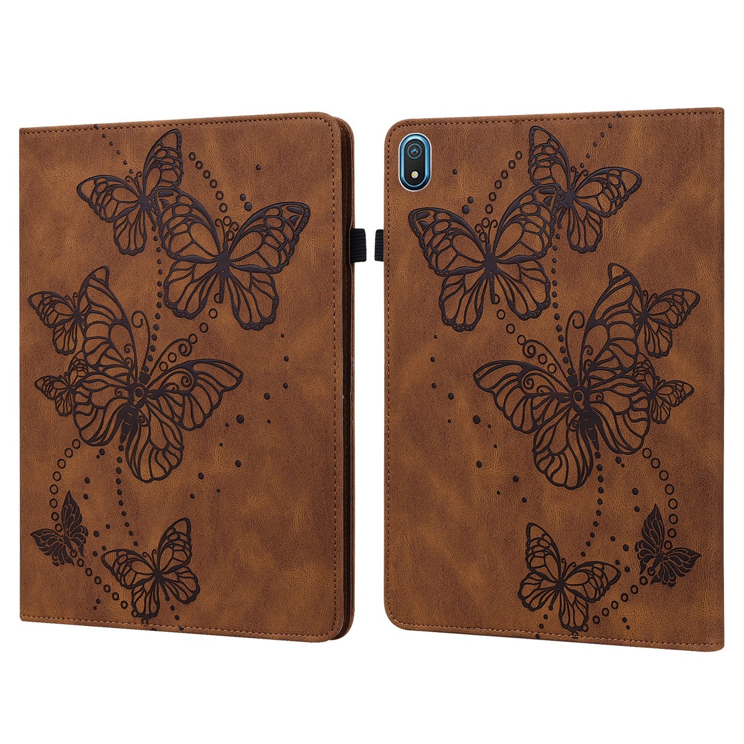 For Nokia T20 Butterfly Imprinted Tablet Stand Case PU Leather Card Holder Shockproof Cover with Elastic Band
