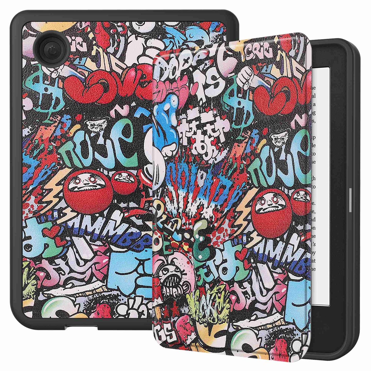 For Kobo Clara 2E Pattern Printing PU Leather Folio E-reader Cover Shockproof Smart Auto Sleep / Wake Protective Case