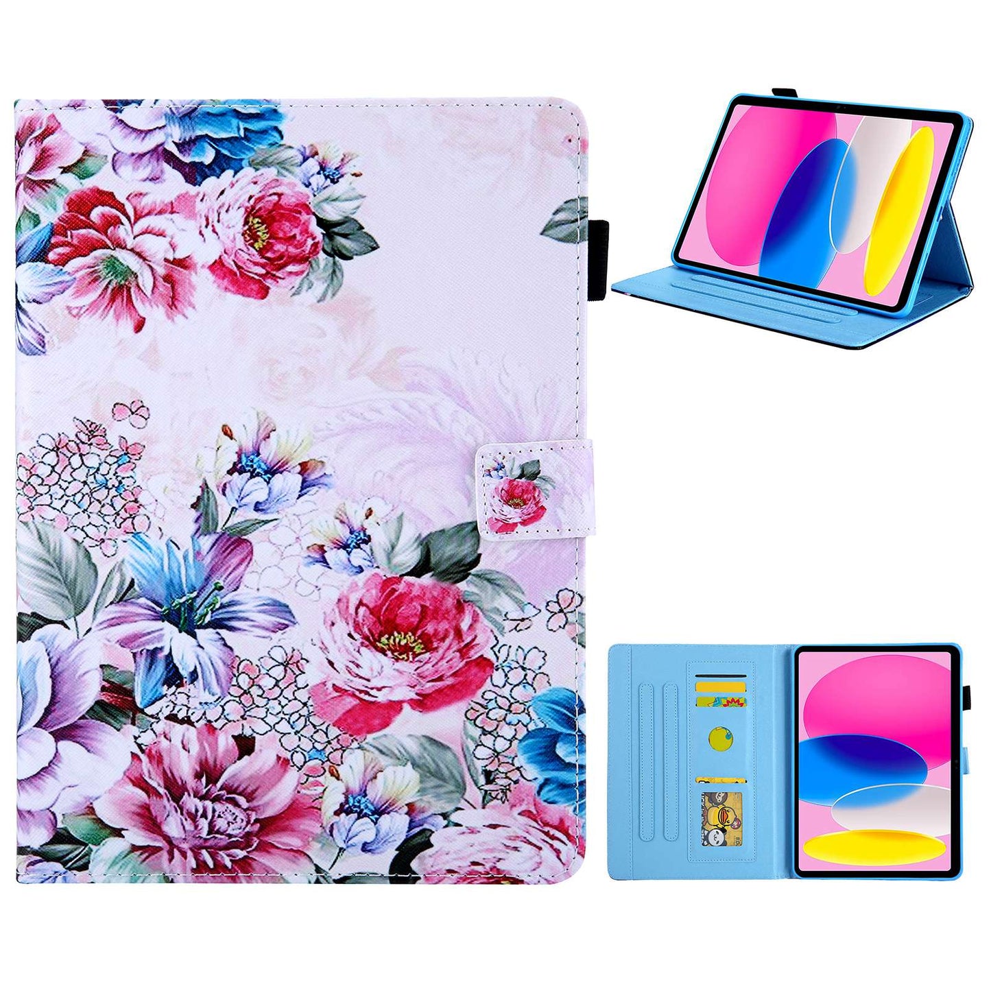 For iPad 10.9 (2022) / iPad 10th Gen Pattern Printing PU Leather Tablet Case Cross Texture Foldable Stand Card Holder Protective Cover