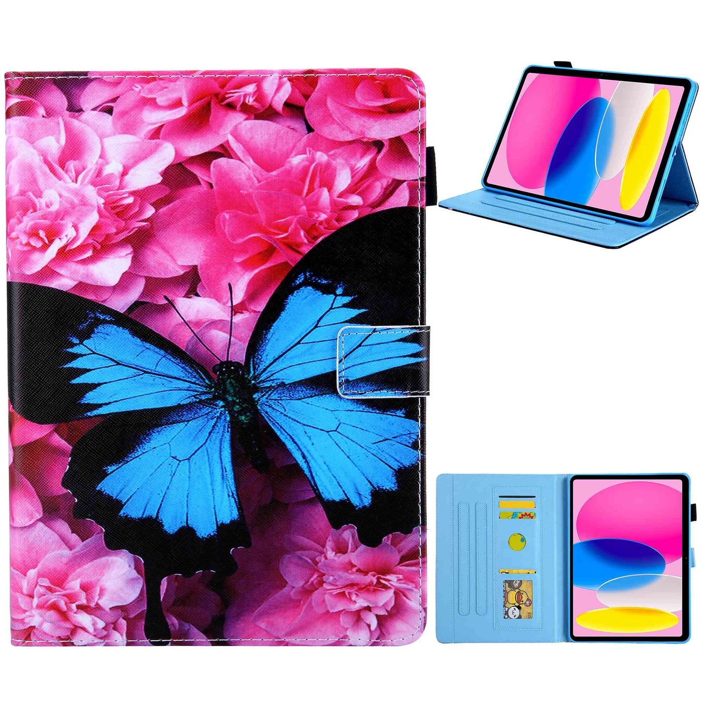 For iPad 10.9 (2022) / iPad 10th Gen Pattern Printing PU Leather Tablet Case Cross Texture Foldable Stand Card Holder Protective Cover