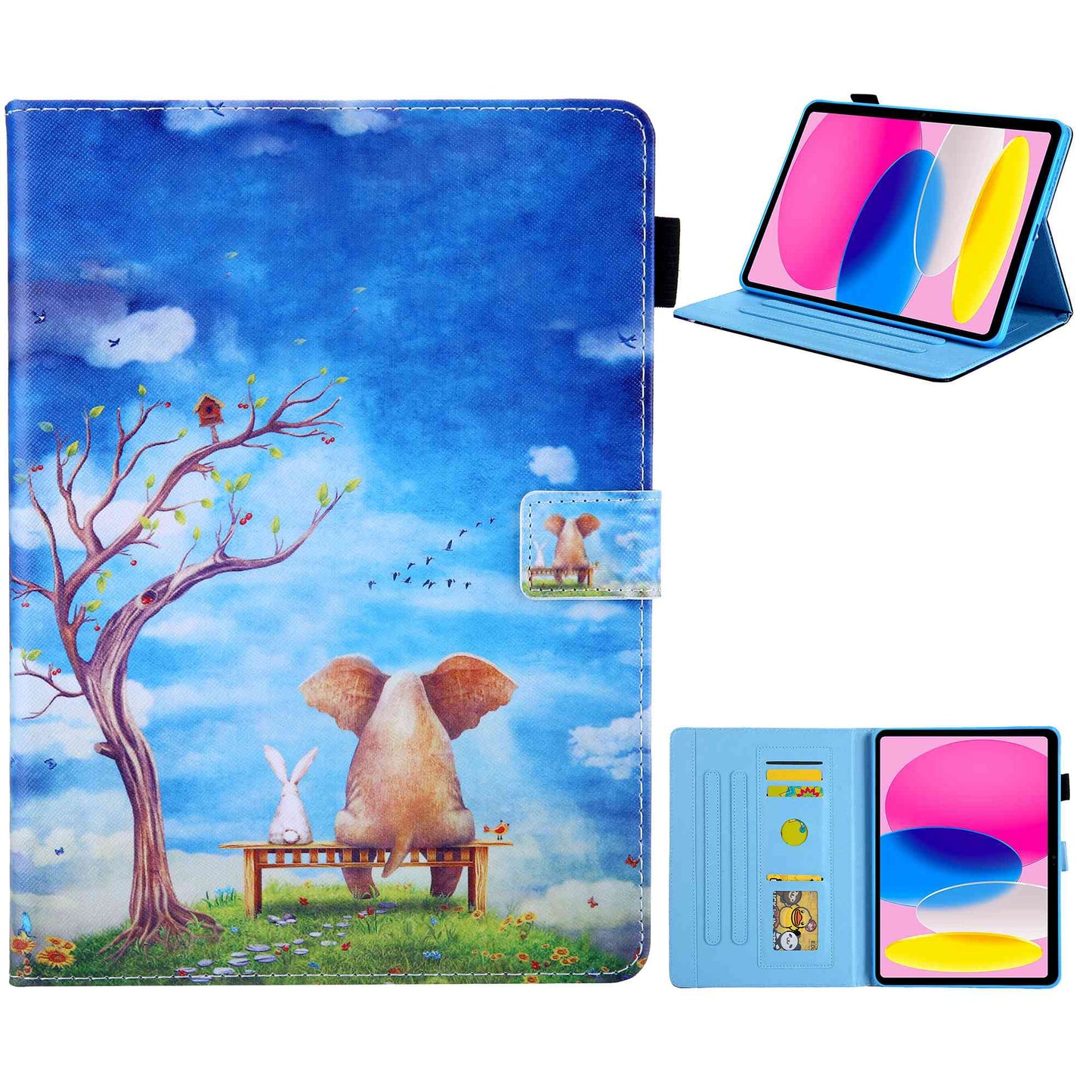For iPad 10.9 (2022) / iPad 10th Gen Pattern Printing PU Leather Tablet Case Cross Texture Foldable Stand Card Holder Protective Cover