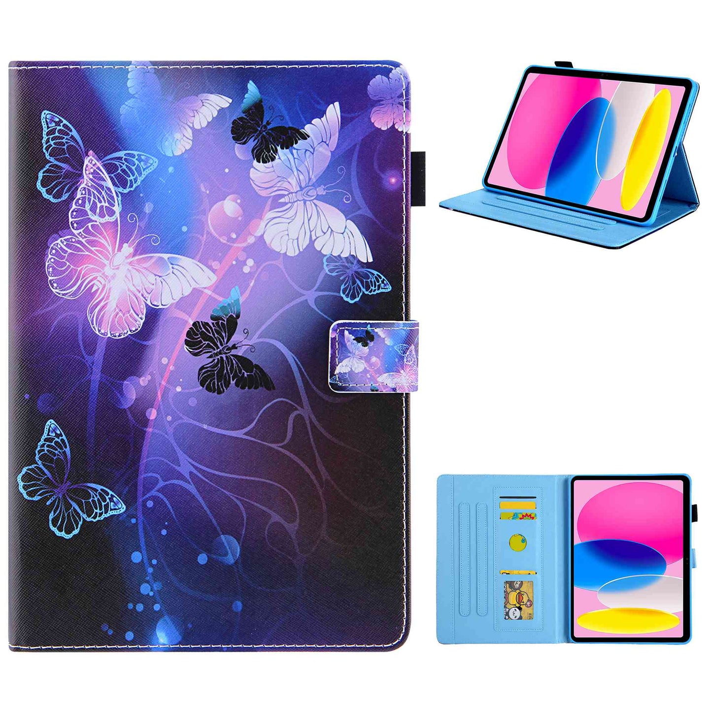 For iPad 10.9 (2022) / iPad 10th Gen Pattern Printing PU Leather Tablet Case Cross Texture Foldable Stand Card Holder Protective Cover