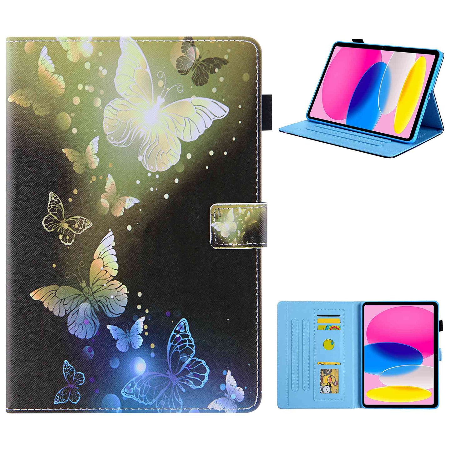 For iPad 10.9 (2022) / iPad 10th Gen Pattern Printing PU Leather Tablet Case Cross Texture Foldable Stand Card Holder Protective Cover