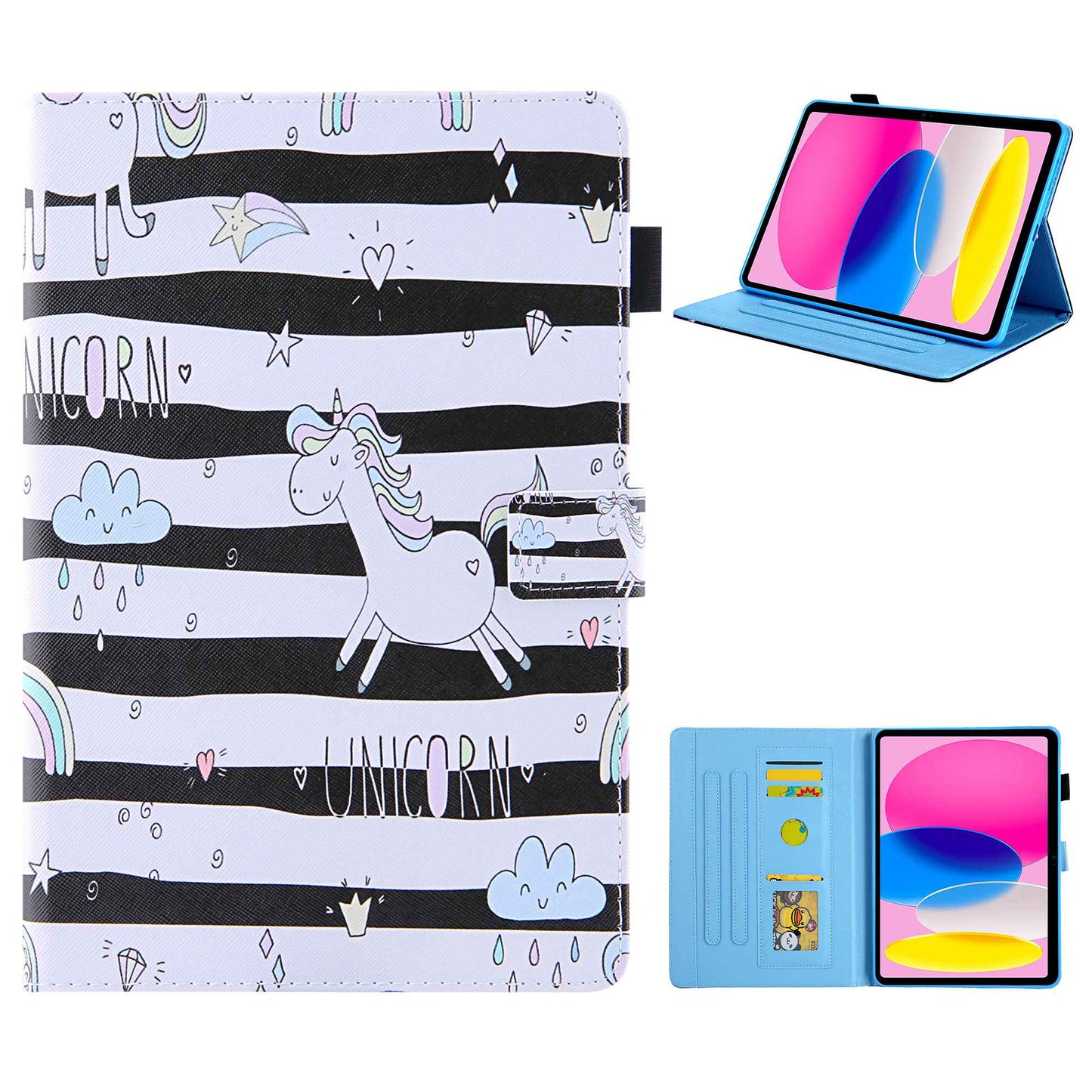 For iPad 10.9 (2022) / iPad 10th Gen Pattern Printing PU Leather Tablet Case Cross Texture Foldable Stand Card Holder Protective Cover