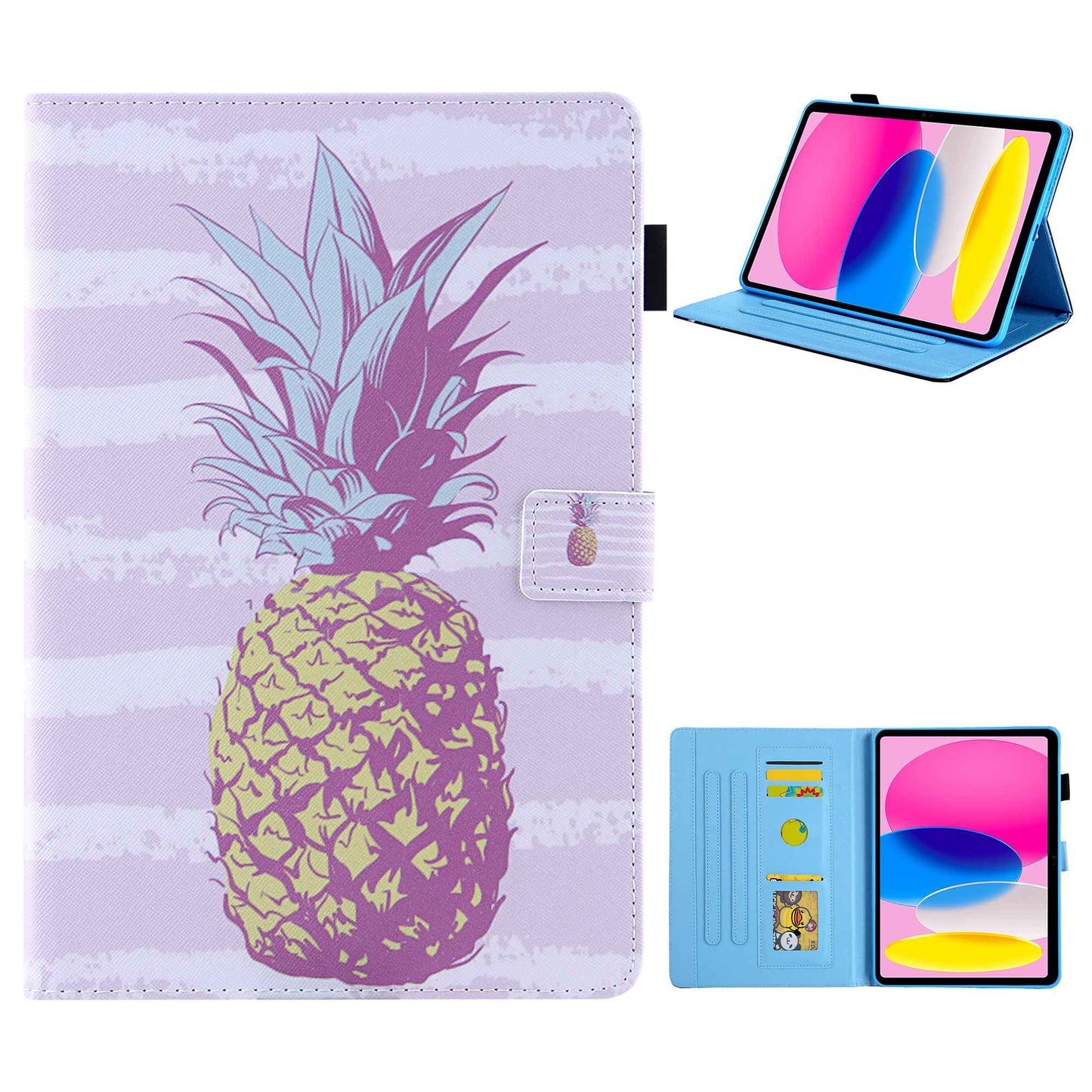 For iPad 10.9 (2022) / iPad 10th Gen Pattern Printing PU Leather Tablet Case Cross Texture Foldable Stand Card Holder Protective Cover