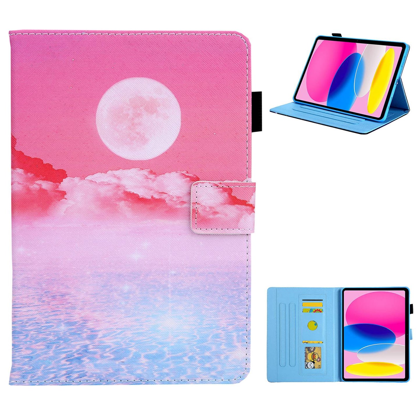 For iPad 10.9 (2022) / iPad 10th Gen Cross Texture Pattern Printing Tablet Case Card Holder PU Leather Full Protection Stand Cover