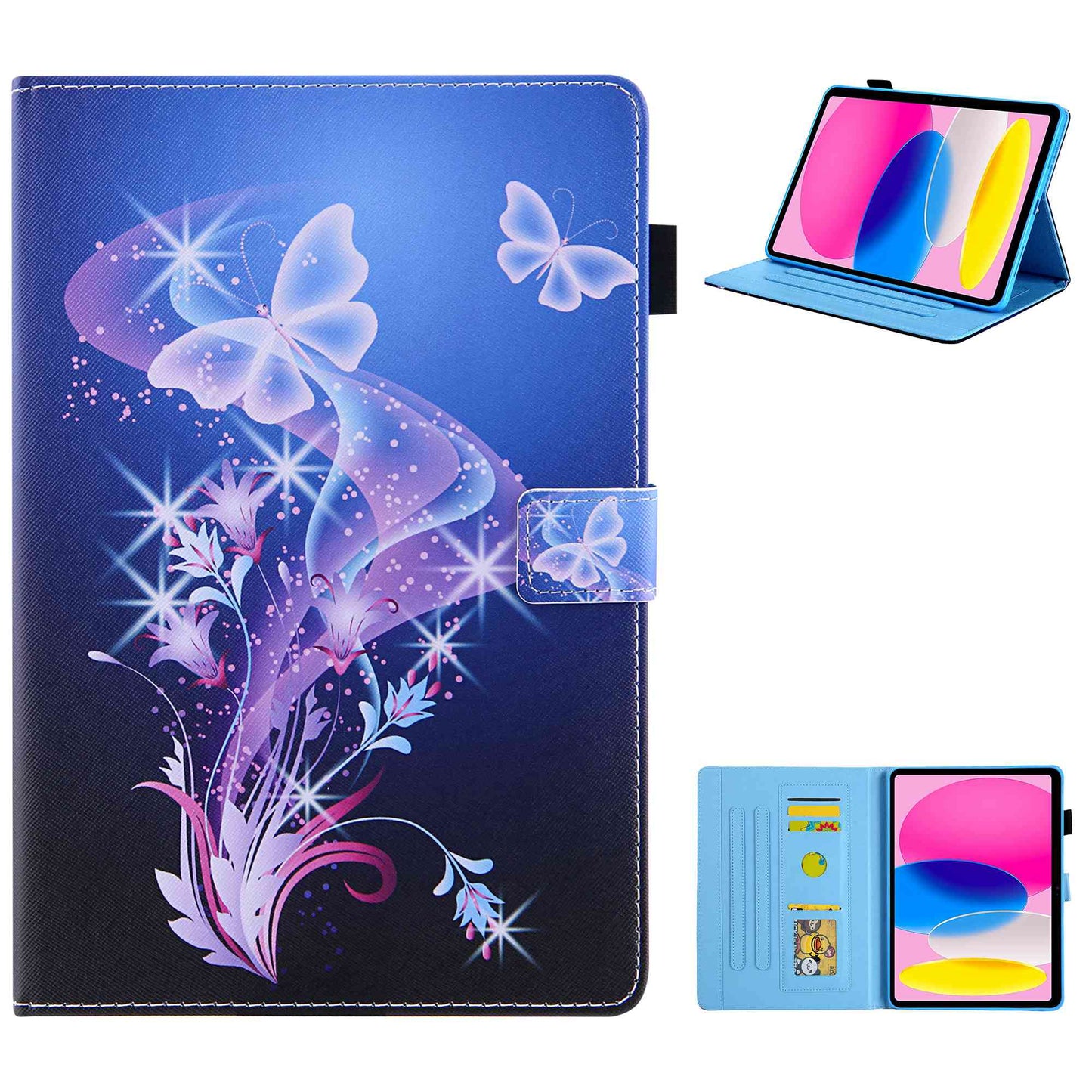 For iPad 10.9 (2022) / iPad 10th Gen Pattern Printing Stand Tablet Case Cross Texture PU Leather Card Holder Anti-drop Cover with Pen Loop Holder