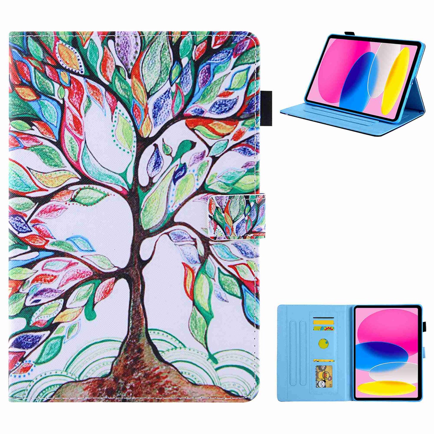 For iPad 10.9 (2022) / iPad 10th Gen Pattern Printing Stand Tablet Case Cross Texture PU Leather Card Holder Anti-drop Cover with Pen Loop Holder